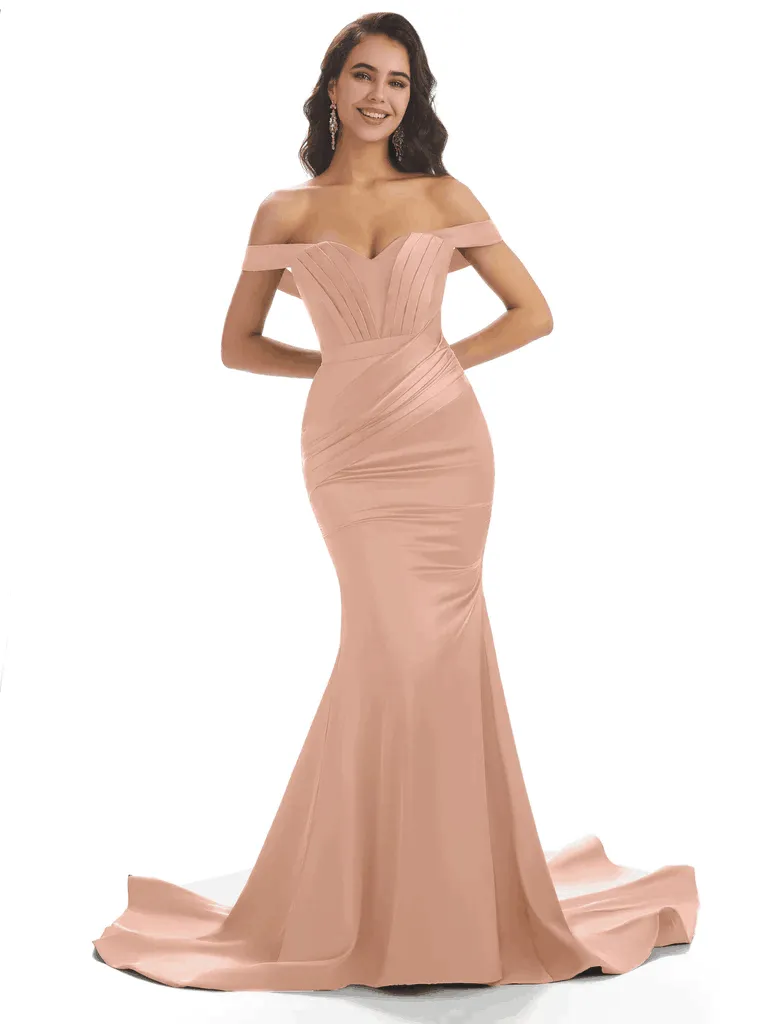 Sexy Mermaid Off Shoulder Floor-Length Soft Satin Bridesmaid Dresses Online In Stock sold by ChicSew product image thumbnail 3
