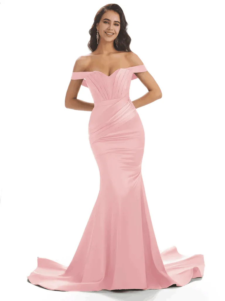 Sexy Mermaid Off Shoulder Floor-Length Soft Satin Bridesmaid Dresses Online In Stock sold by ChicSew product image thumbnail 2