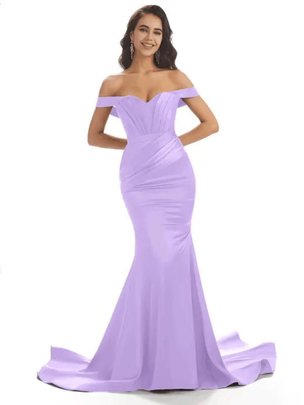 Sexy Mermaid Off Shoulder Floor-Length Soft Satin Bridesmaid Dresses Online In Stock sold by ChicSew
