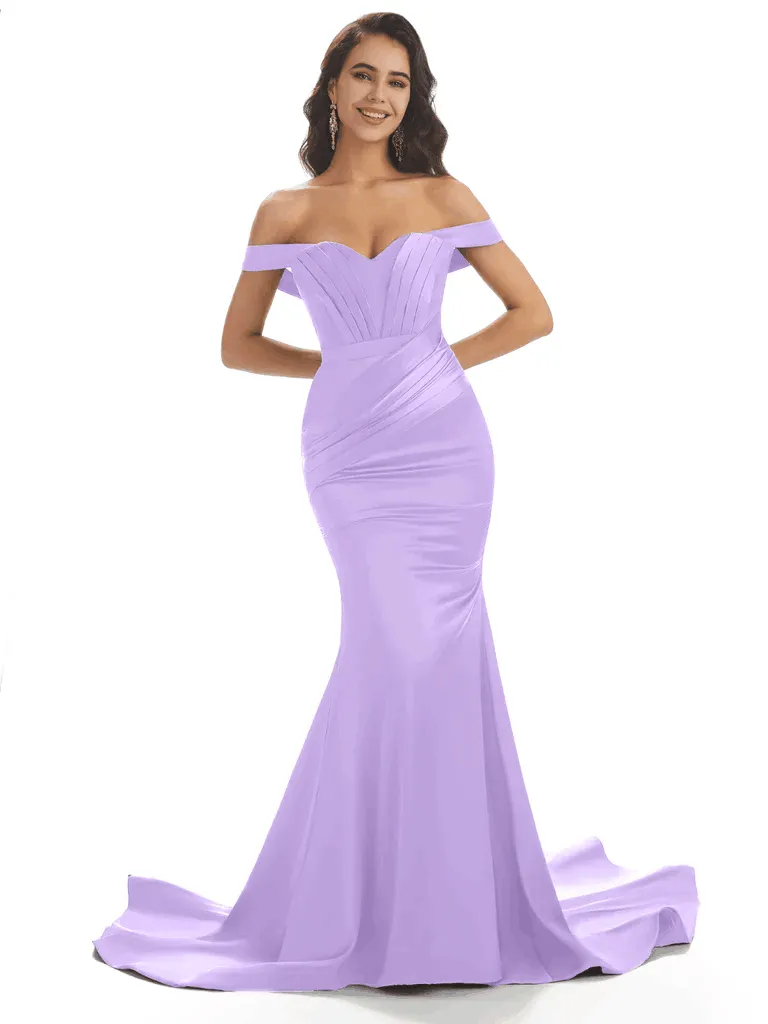 Sexy Mermaid Off Shoulder Floor-Length Soft Satin Bridesmaid Dresses Online In Stock sold by ChicSew