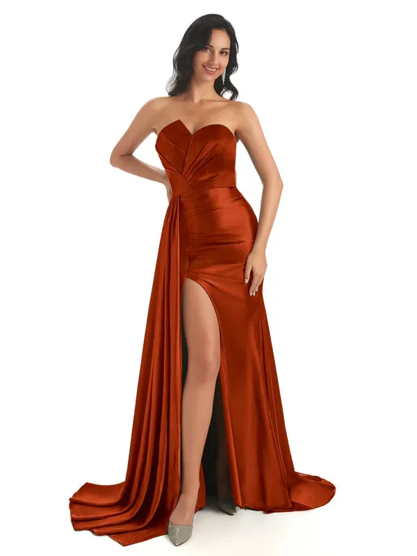 Asymmetric Neckline Mermaid Soft Satin Side Slit Floor-Length Mermaid Bridesmaid Dresses In Stock sold by ChicSew product image thumbnail 4