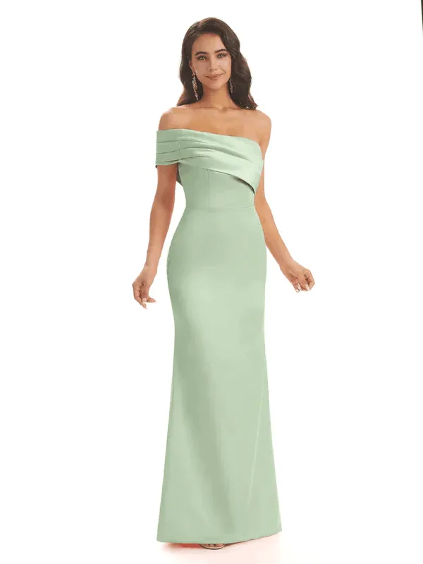 Soft Satin Sexy Side Slit One Shoulder Floor-Length Mermaid Bridesmaid Dresses Online In Stock sold by ChicSew product image thumbnail 2