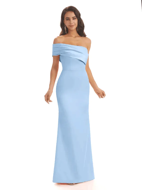 Soft Satin Sexy Side Slit One Shoulder Floor-Length Mermaid Bridesmaid Dresses Online In Stock sold by ChicSew product image thumbnail 3