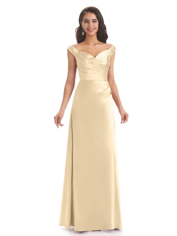 Elegant Soft Satin V-neck Long Wedding Bridesmaid Dresses Online In Stock sold by ChicSew