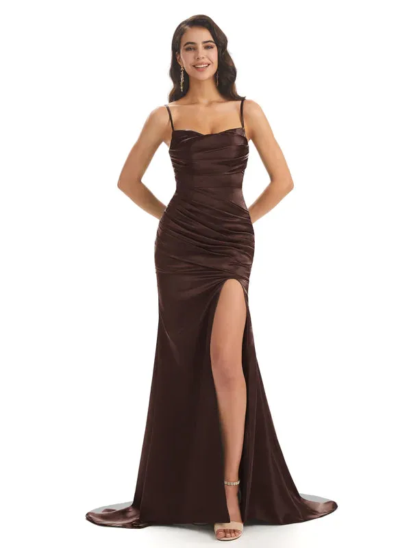 Mermaid Soft Satin Spaghetti Straps Side Slit Bridesmaid Dresses Online In Stock sold by ChicSew product image thumbnail 5
