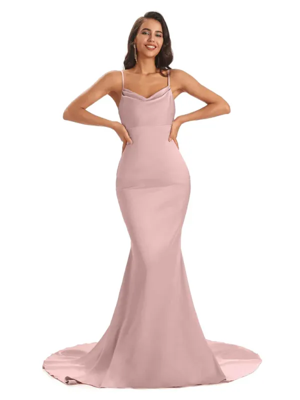 Sexy Soft Satin Spaghetti Straps Floor-Length Mermaid Bridesmaid Dresses In Stock sold by ChicSew