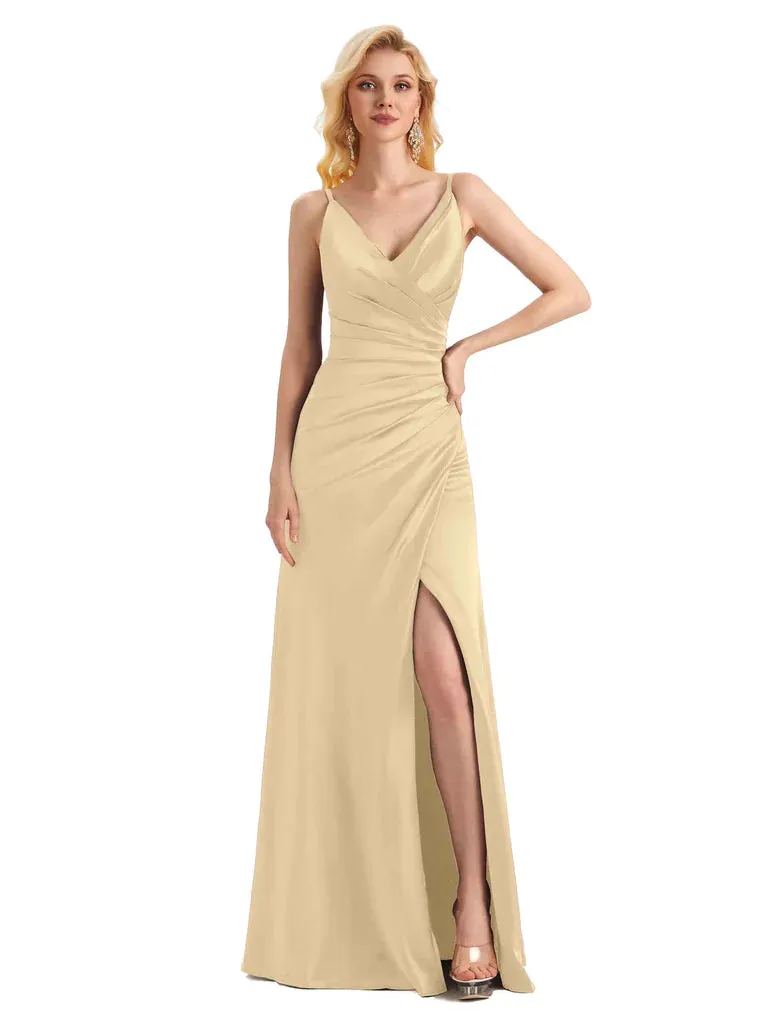 Sexy Side Slit Soft Satin Formal Long Wedding Guest Dresses Online In Stock sold by ChicSew