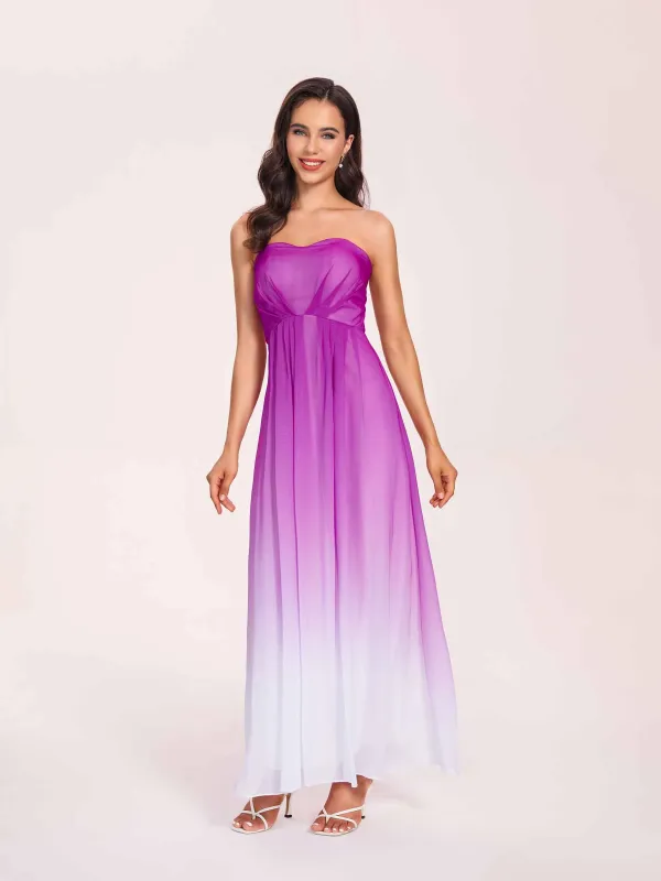 Sweetheart A-line Long Ombre Chiffon Bridesmaid Dresses Online sold by ChicSew