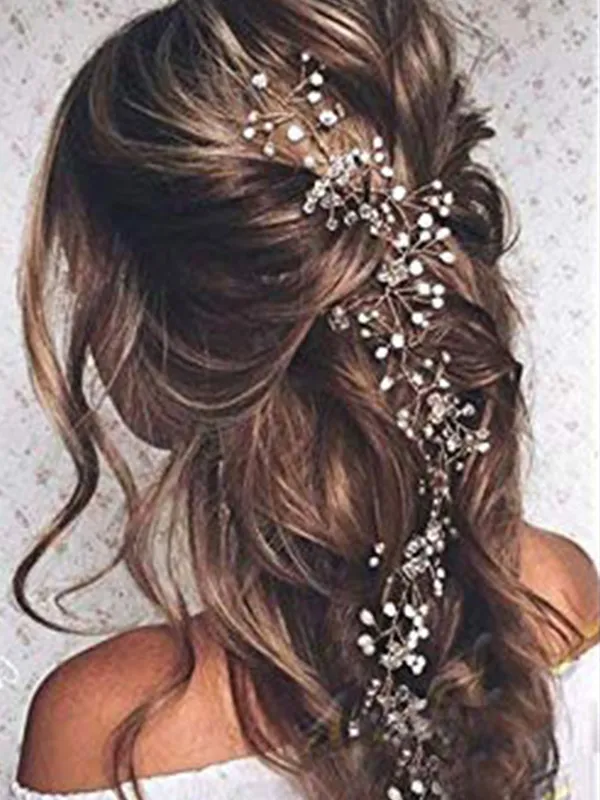 Exquisite Gold, and Silver Bridal Hair Vine | Extra Long Pearl and Crystal Beads | Hand knitting Wedding Hair Jewelry made by ChicSew