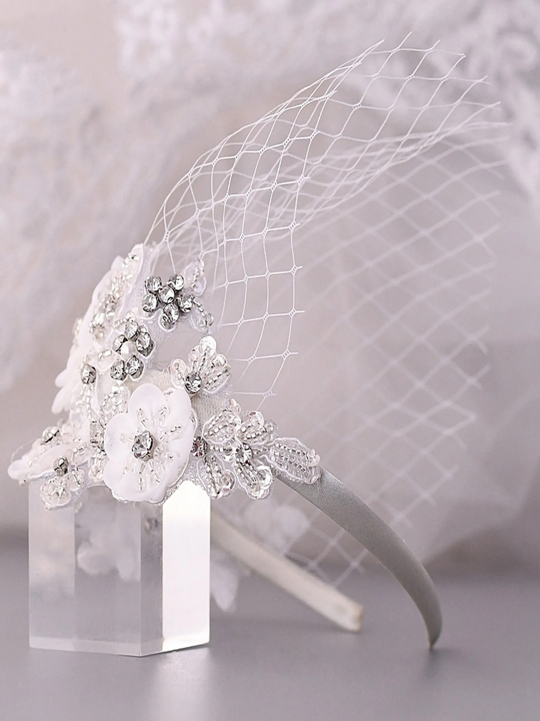 Elegant Simple Floral Vintage Pearls Bridal Veil, S358 sold by ChicSew product image thumbnail 2