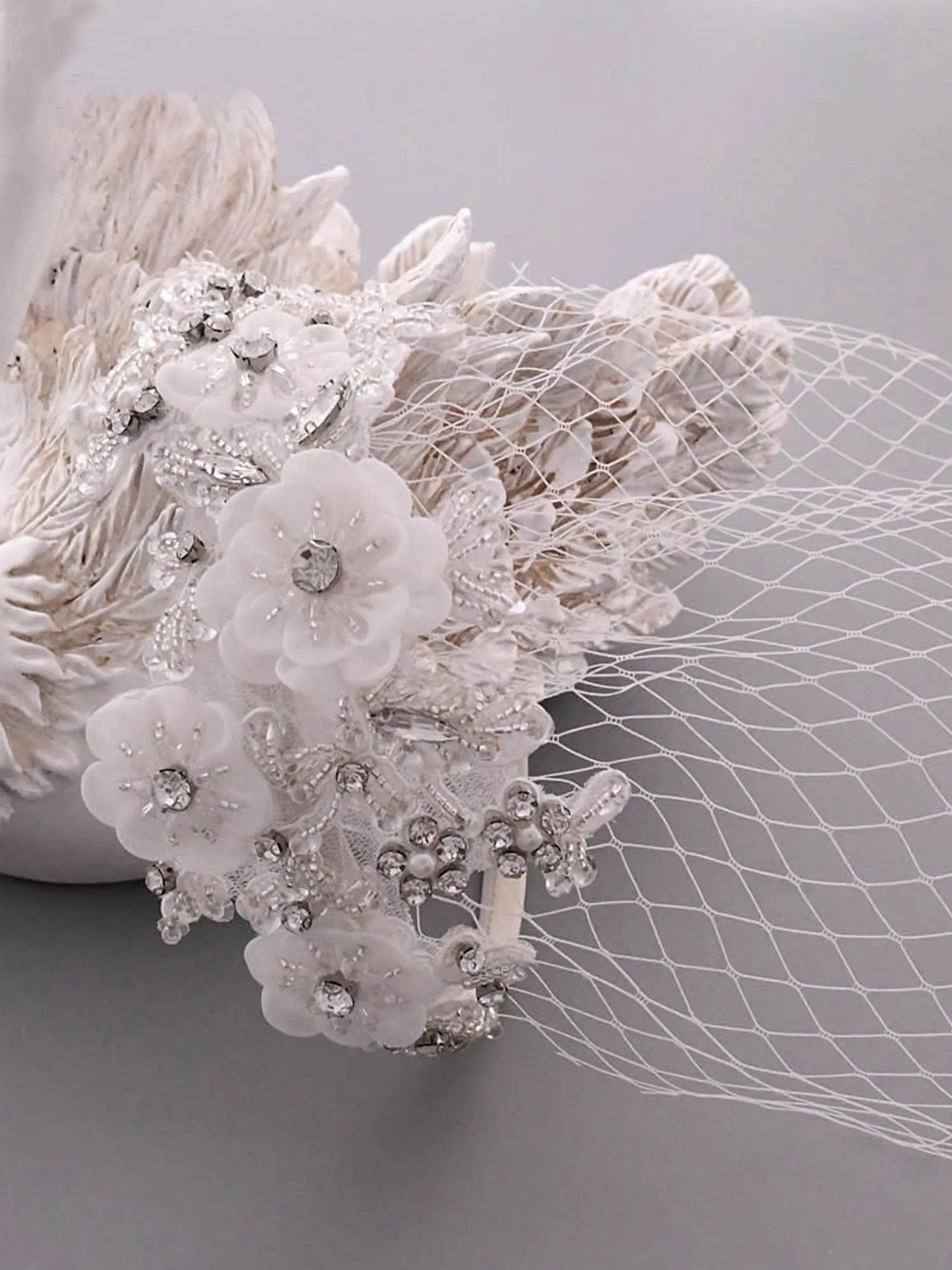 Elegant Simple Floral Vintage Pearls Bridal Veil, S358 sold by ChicSew product image thumbnail 3