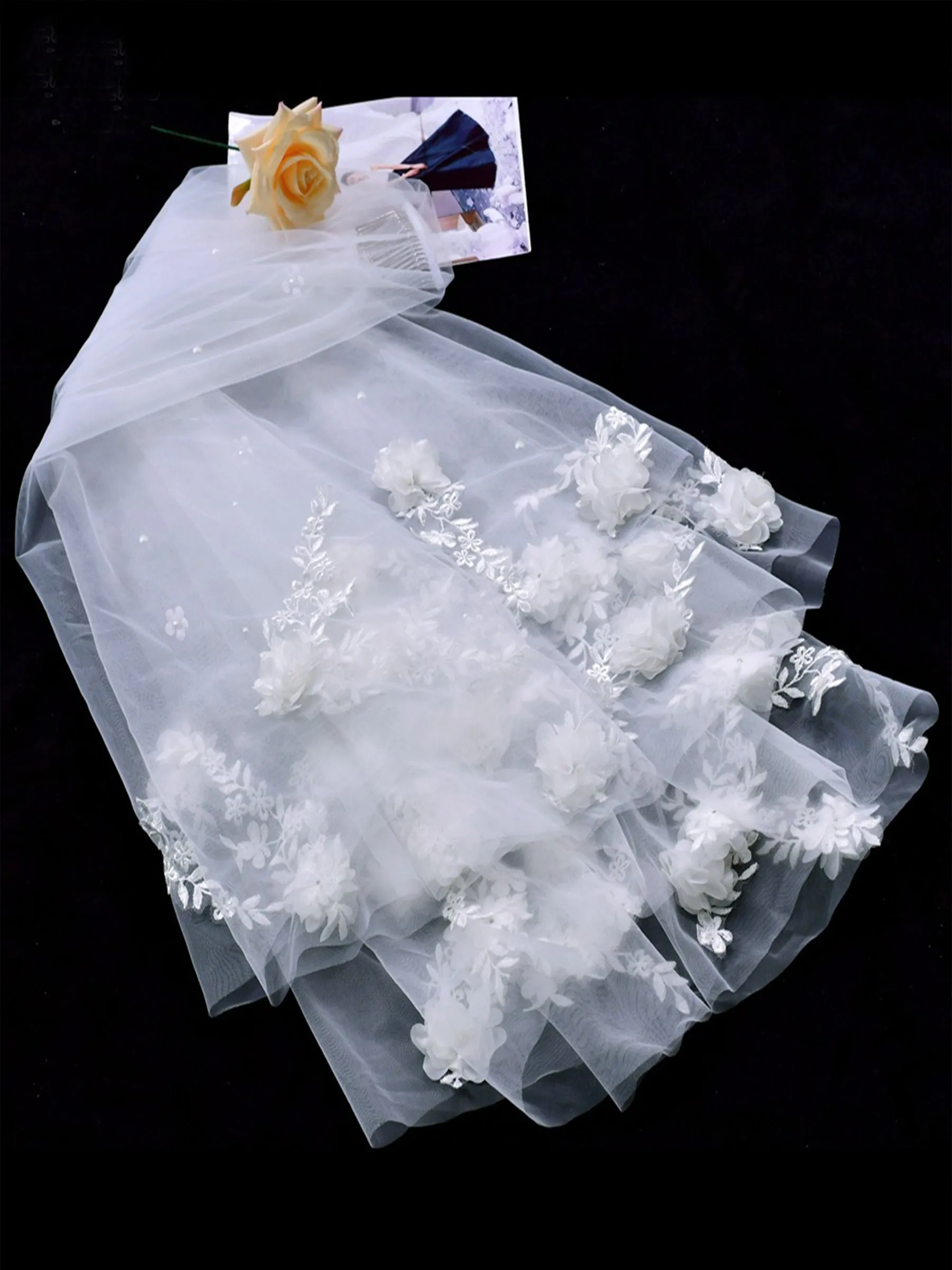 Elegant Handmade 3D Floral Pearls Bridal Veil, V122 sold by ChicSew product image thumbnail 3