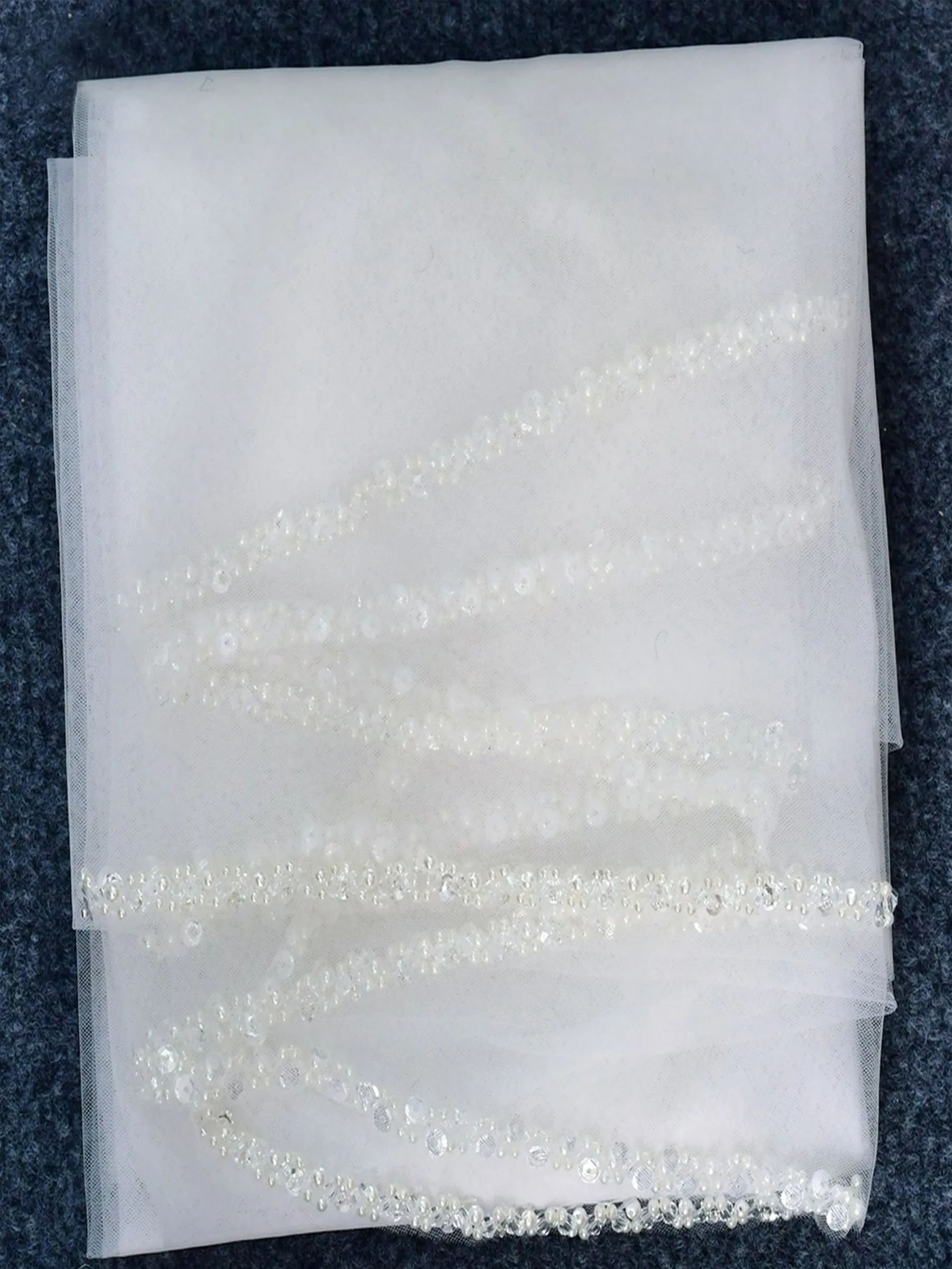 Elegant Minimalist Hand Sewn Pearl Edging Bridal Veil, V134 sold by ChicSew product image thumbnail 5