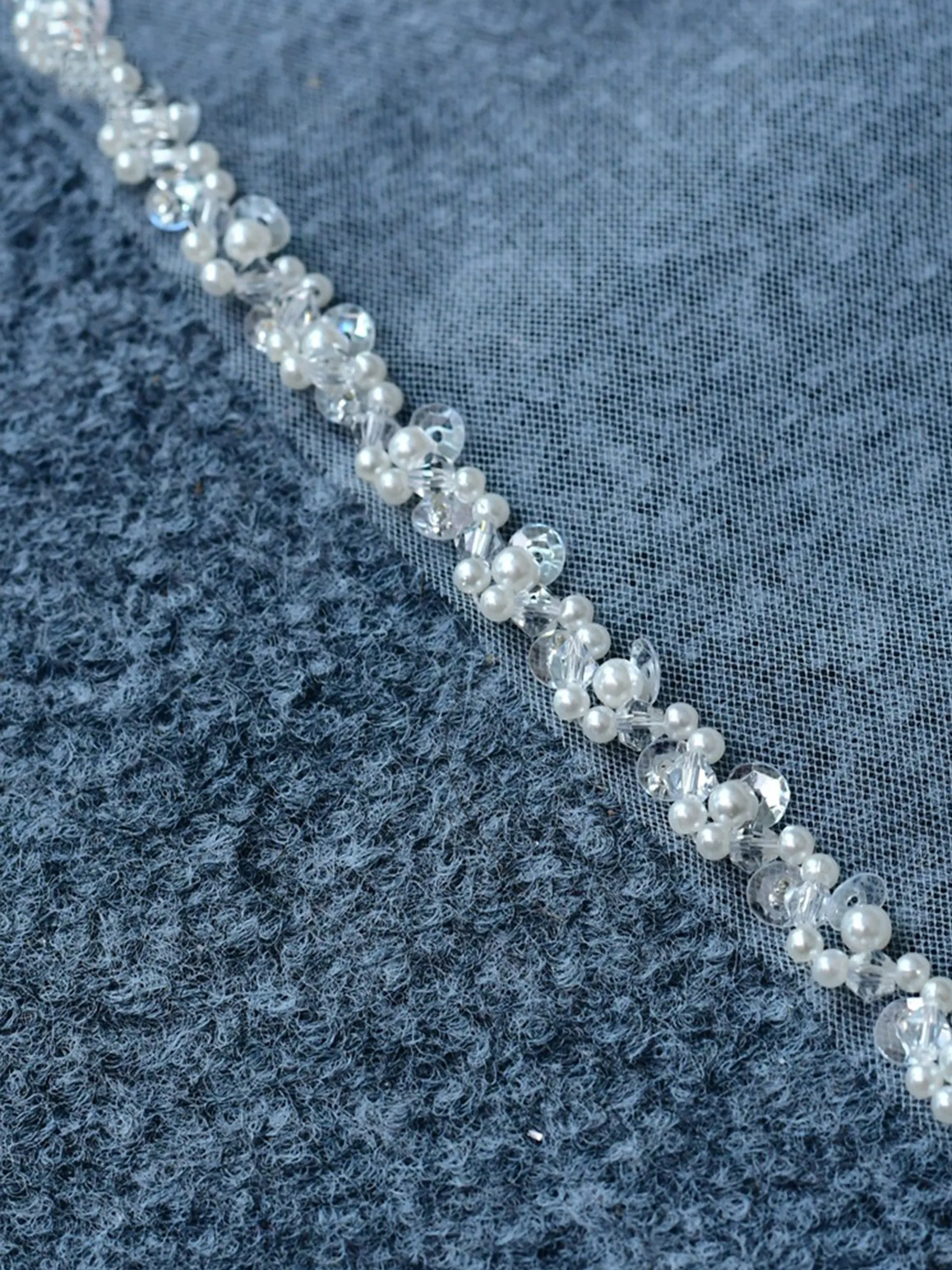Elegant Minimalist Hand Sewn Pearl Edging Bridal Veil, V134 sold by ChicSew product image thumbnail 4
