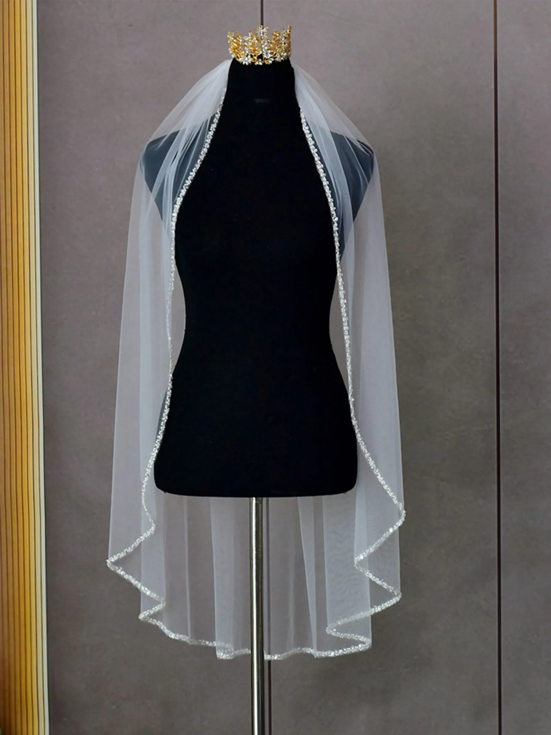 Elegant Minimalist Hand Sewn Pearl Edging Bridal Veil, V134 sold by ChicSew product image thumbnail 2