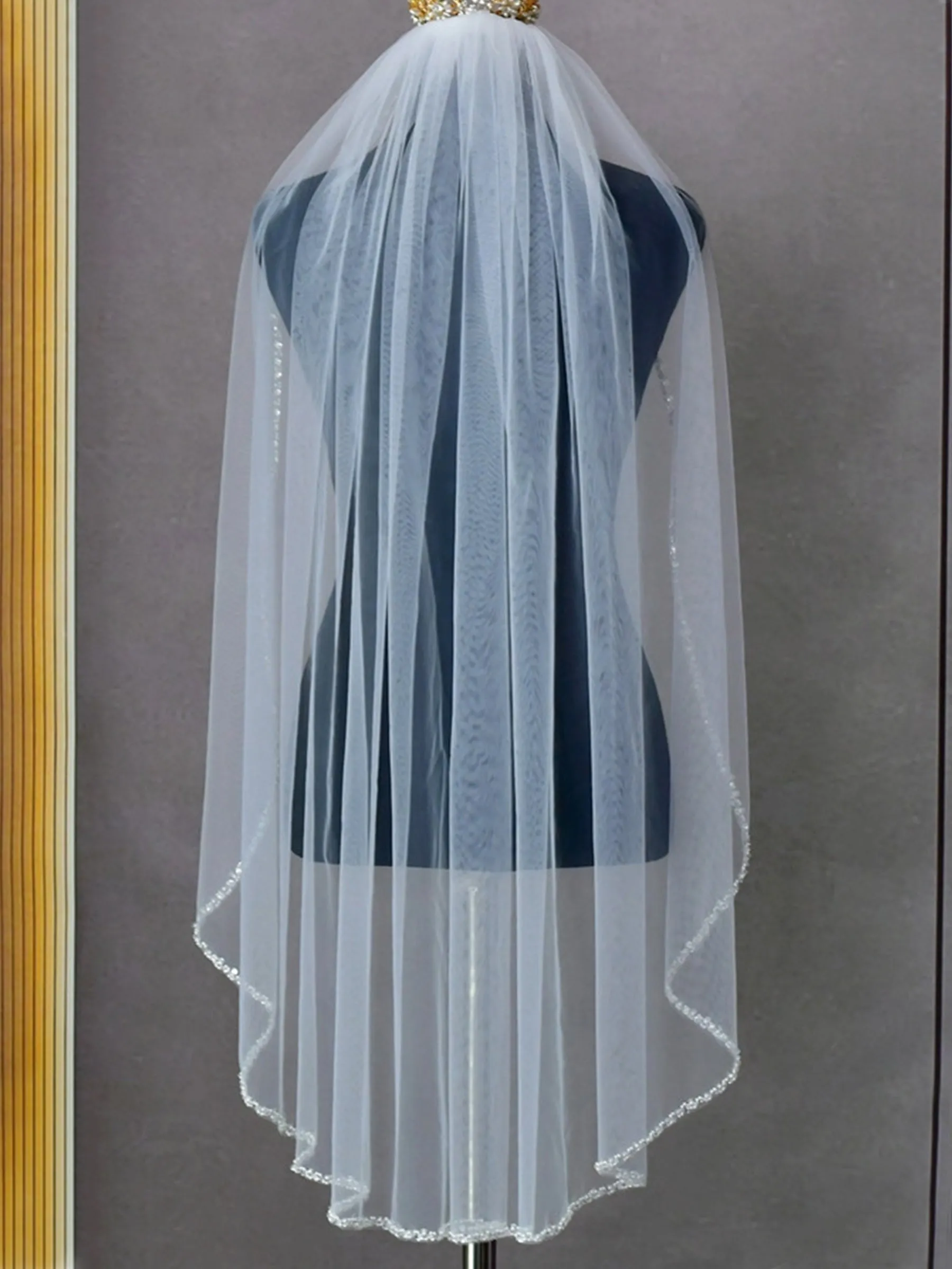 Elegant Minimalist Hand Sewn Pearl Edging Bridal Veil, V134 sold by ChicSew product image thumbnail 3