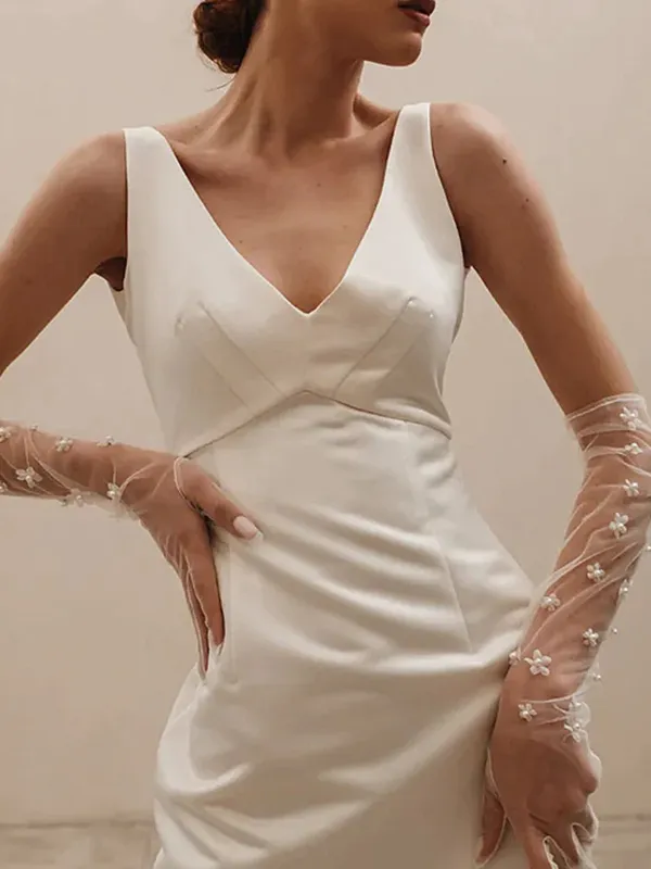 Elegant Sweet Floral Simple Long Bridal Gloves, VM14 made by ChicSew
