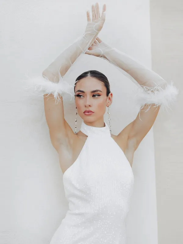 Elegant and Simple Feather Elbow Long Gloves, VM23 sold by ChicSew