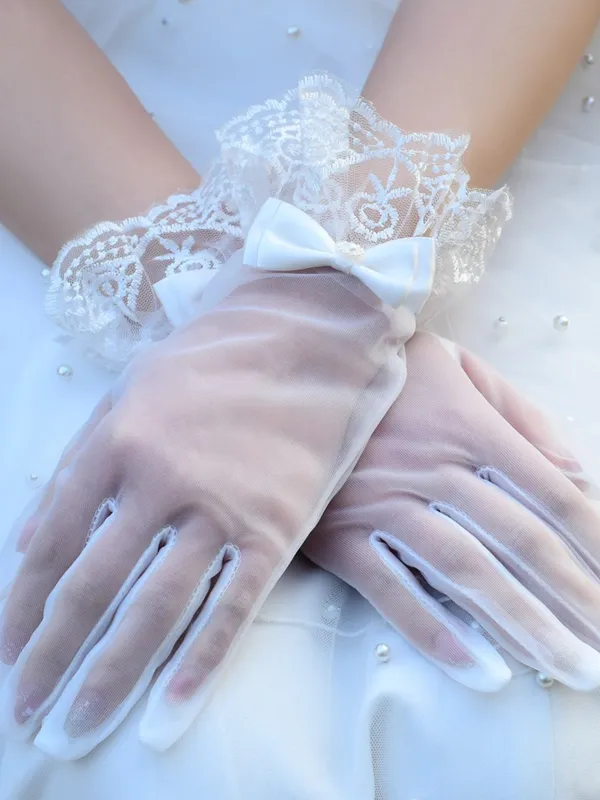 Elegant Versatile Lace Bow Short Bridal Gloves, VM07 sold by ChicSew