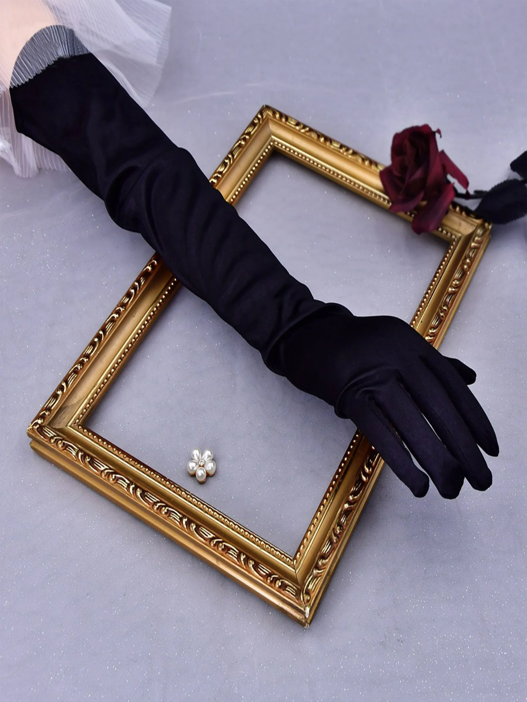 Elegant Elbow Satin Simple Satin Long Bridal Gloves, VM22 sold by ChicSew product image thumbnail 5
