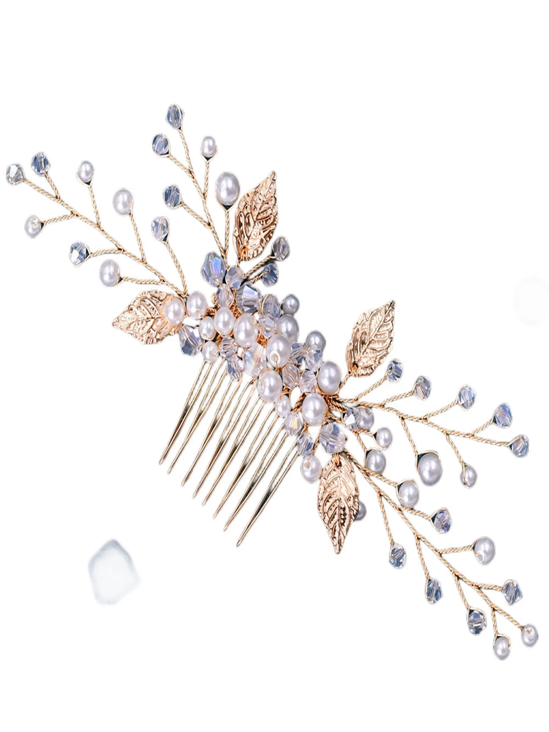 Sparkly Ladies Pearl Crystal Hair Comb Gold Alloy Leaf Hair Accessories for Women, HP180 sold by ChicSew product image thumbnail 5