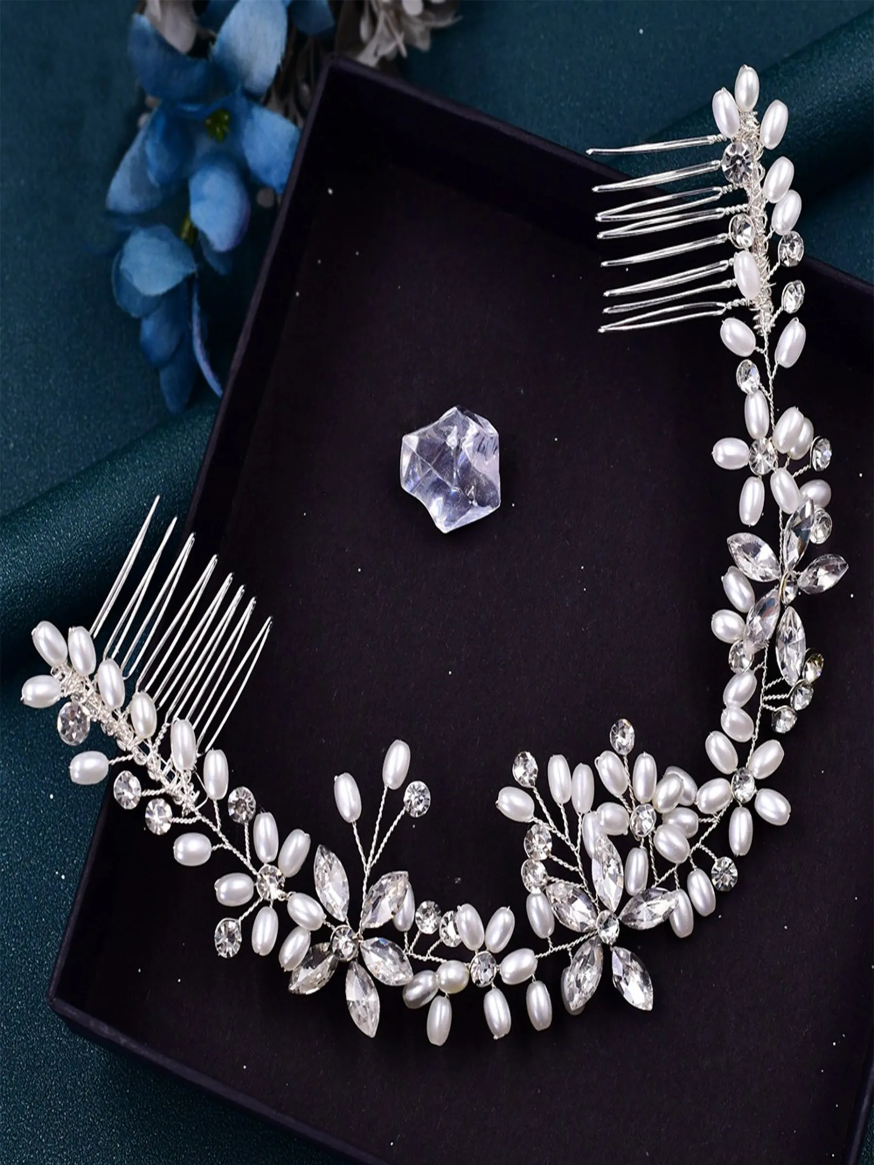 Sparkly Luxury Pearl Rhinestone Double Insert Comb Diamond Hair Accessories for Women, HP128 sold by ChicSew product image thumbnail 3