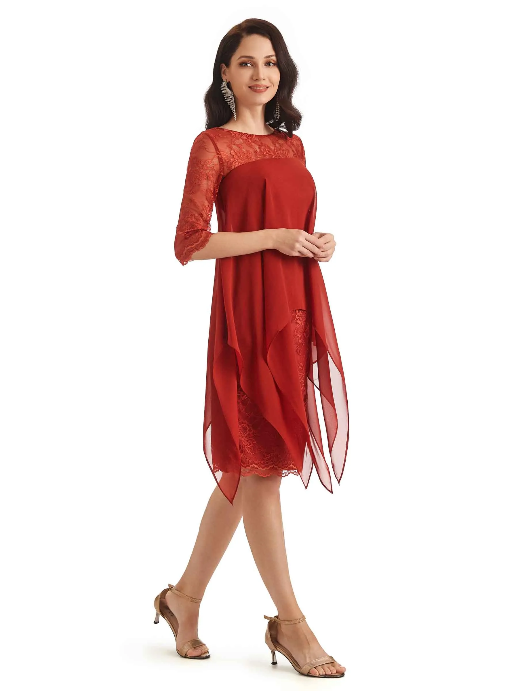 Elegant A-line Chiffon Half Sleeves Knee-Length Short Mother of The Bride Dresses sold by ChicSew product image thumbnail 4