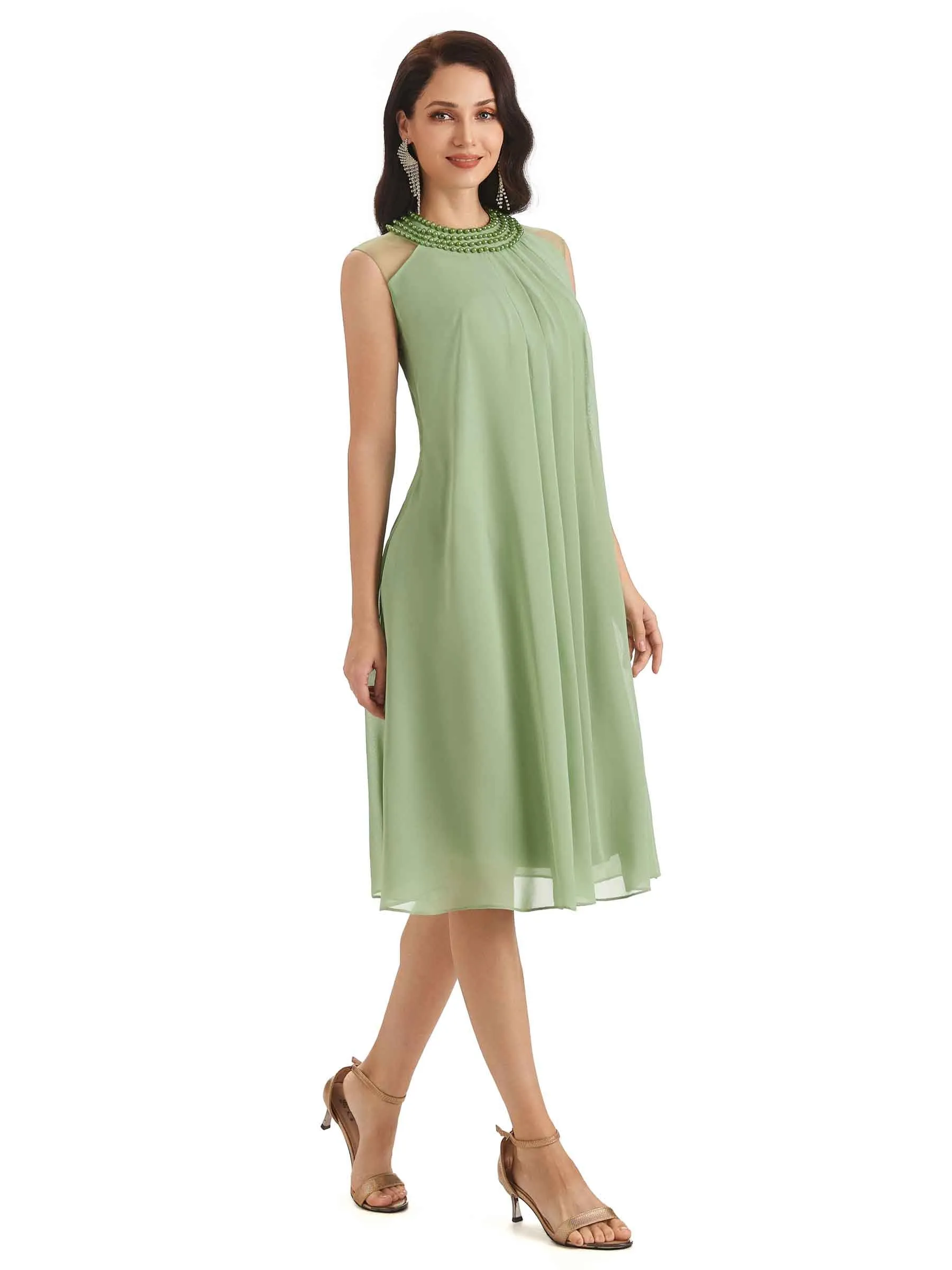 Elegant Chiffon Halter Knee Length Short Mother Of The Bride Dresses sold by ChicSew product image thumbnail 4