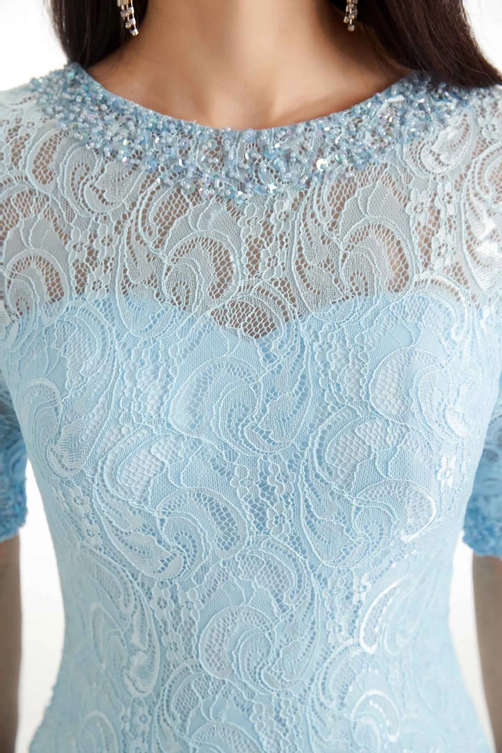 Elegant Chiffon Long Sleeves Lace Beaded Short Mother Of The Groom Dresses With Jacket sold by ChicSew product image thumbnail 2