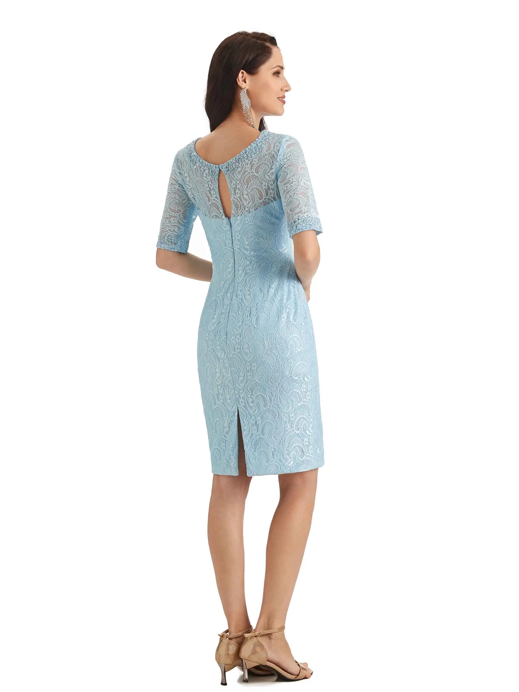 Elegant Chiffon Long Sleeves Lace Beaded Short Mother Of The Groom Dresses With Jacket sold by ChicSew product image thumbnail 5