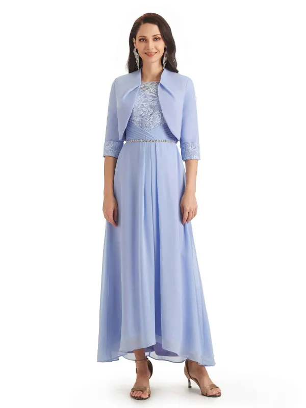 Elegant A-line Chiffon Jewel Half Sleeve Long Mother Of The Bride Dresses With Jacket sold by ChicSew