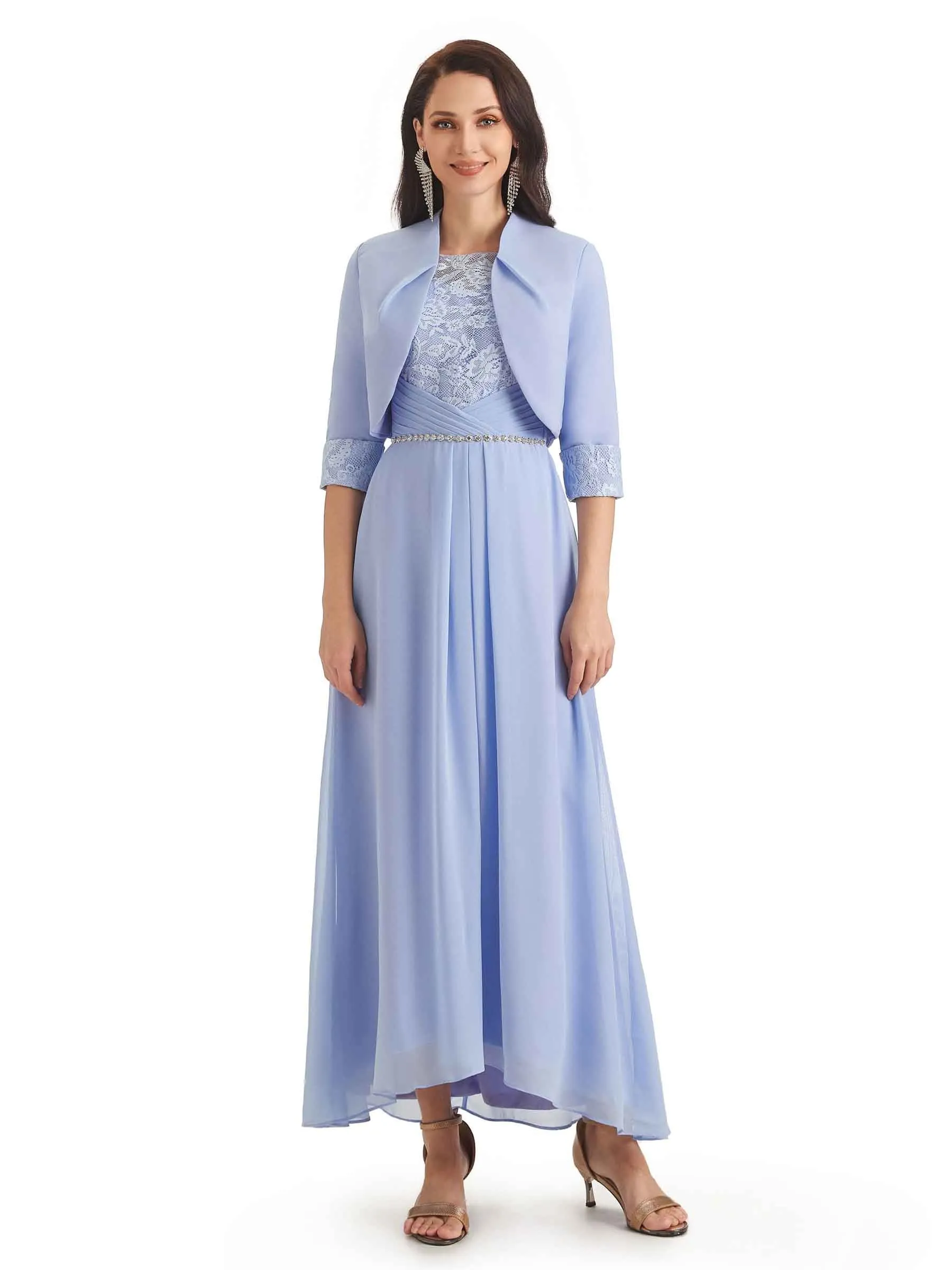 Elegant A-line Chiffon Jewel Half Sleeve Long Mother Of The Bride Dresses With Jacket sold by ChicSew