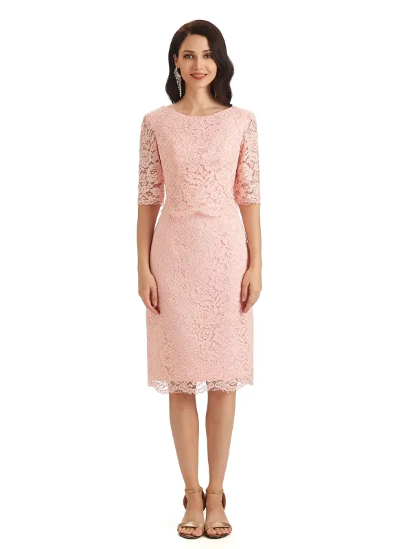 Elegant Lace Half Sleeves Knee Length Short Mother of The Groom Dresses sold by ChicSew
