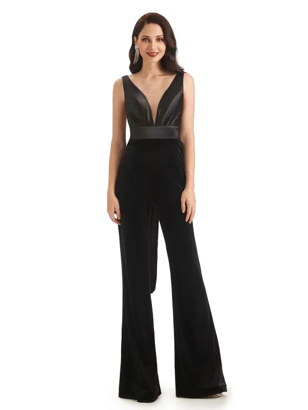 Sexy V-neck Sleeveless Open Back Jumpsuit Mother of The Bride Dresses sold by ChicSew