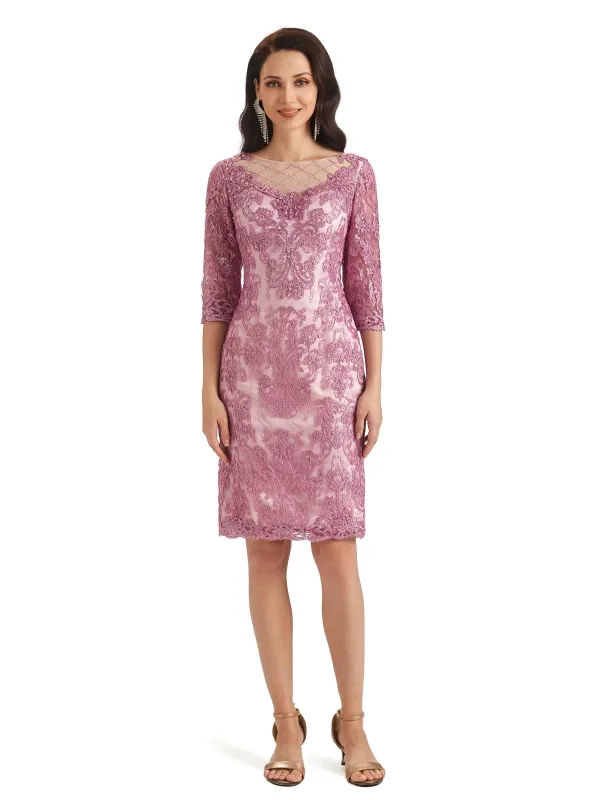 Gorgeous Lace Beaded Luxury Illusion Long Sleeves Short Mother of The Bride Dresses sold by ChicSew