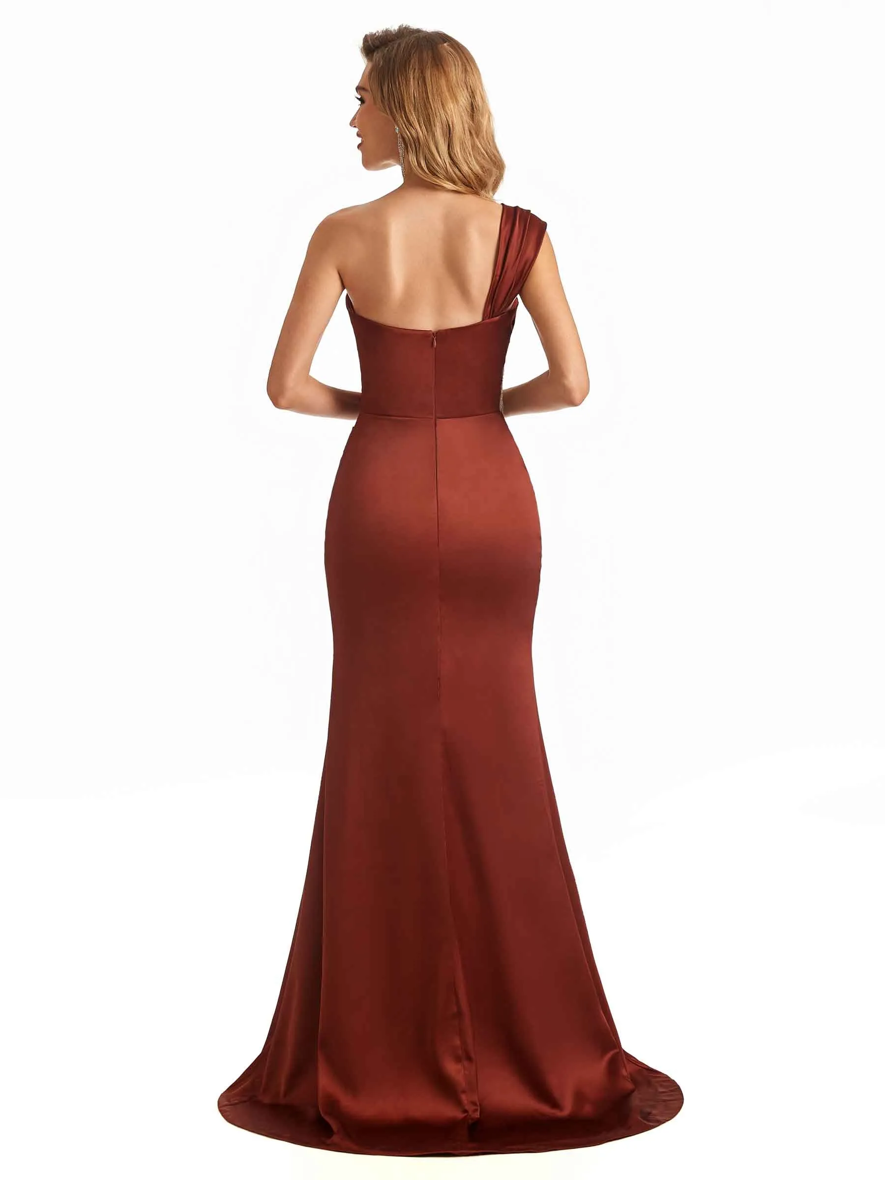 Sexy Soft Satin Lace One Shoulder Mermaid Bridesmaid Dresses Online sold by ChicSew product image thumbnail 3
