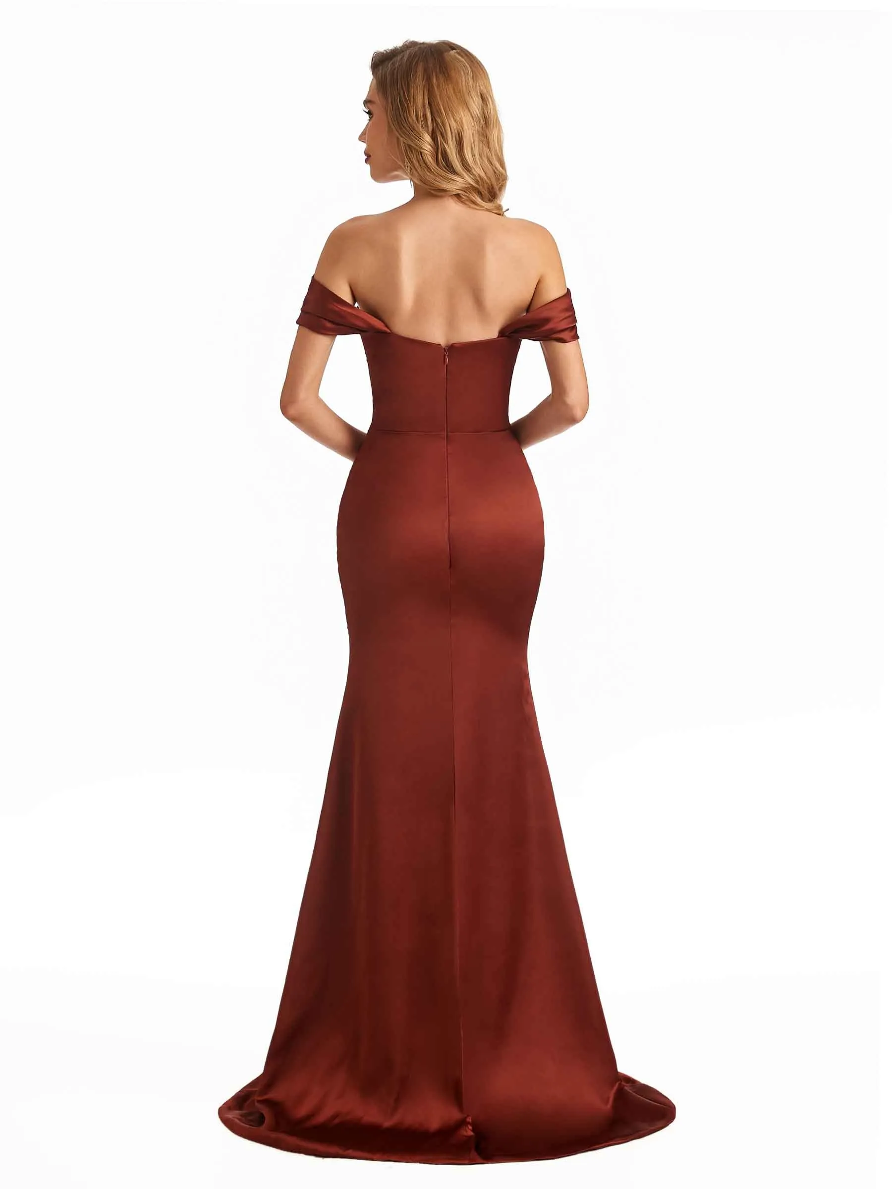 Simple Off The Shoulder Soft Satin Long Mermaid Bridesmaid Dresses Online sold by ChicSew product image thumbnail 3