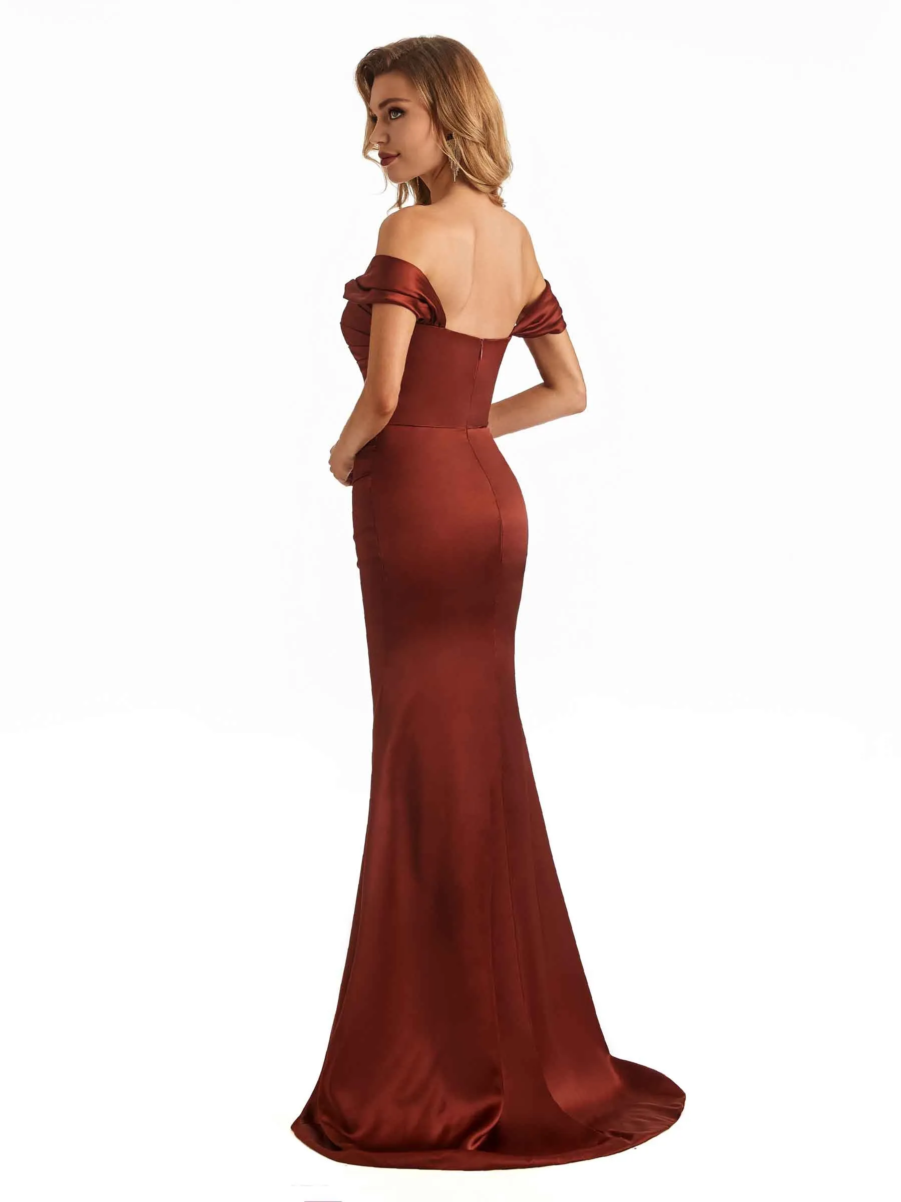 Simple Off The Shoulder Soft Satin Long Mermaid Bridesmaid Dresses Online sold by ChicSew product image thumbnail 5