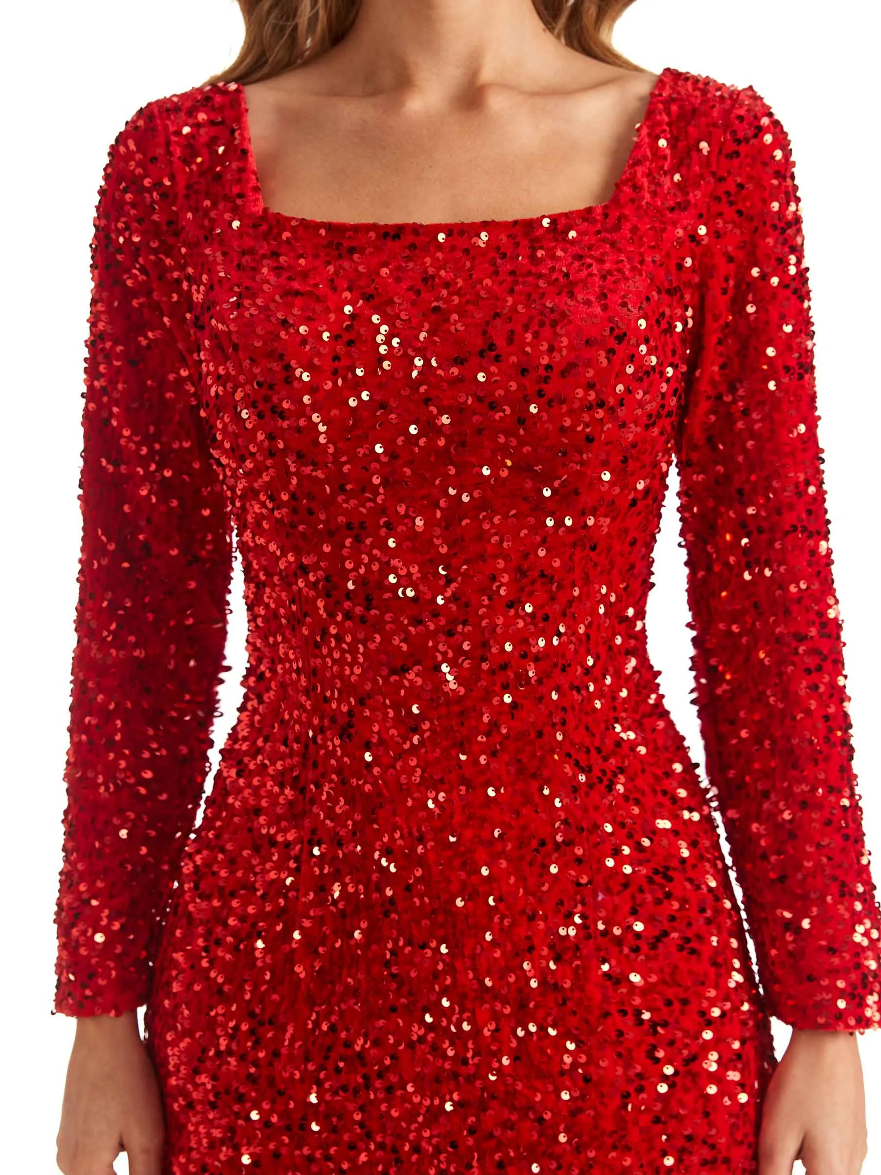 Sparkly Square Mermaid Long Sleeves Side Slit Floor-length Long Formal Prom Dresses sold by ChicSew product image thumbnail 2