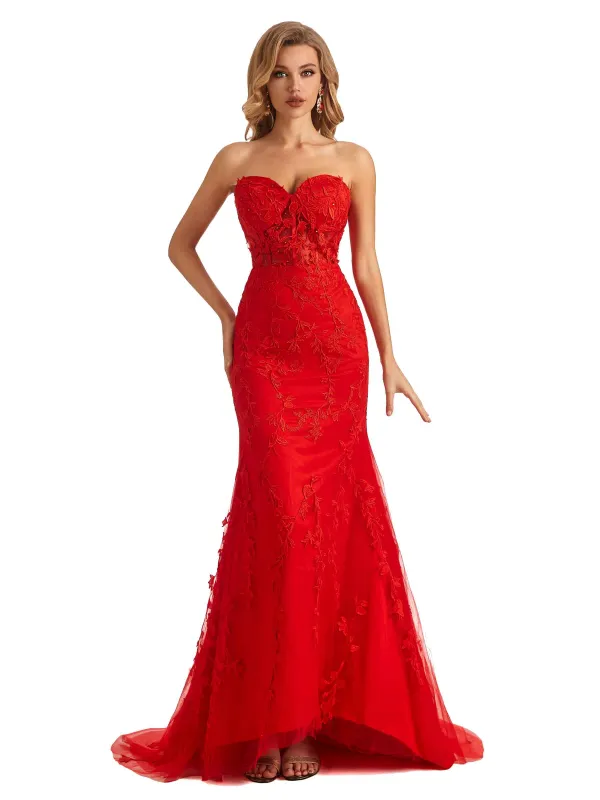 Sexy Mermaid Red Lace Beaded Sweetheart Long Formal Prom Dresses Online sold by ChicSew