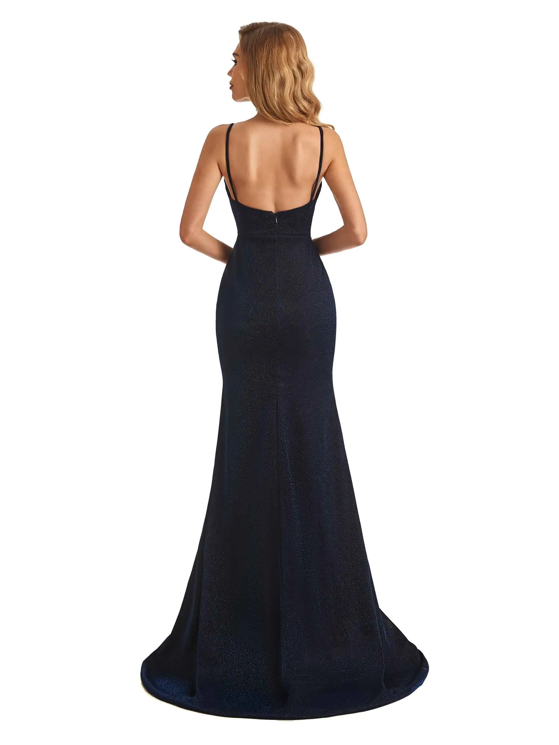 Sexy Mermaid Dark Navy Spaghetti Straps Sparkly Long Party Prom Dresses sold by ChicSew product image thumbnail 5