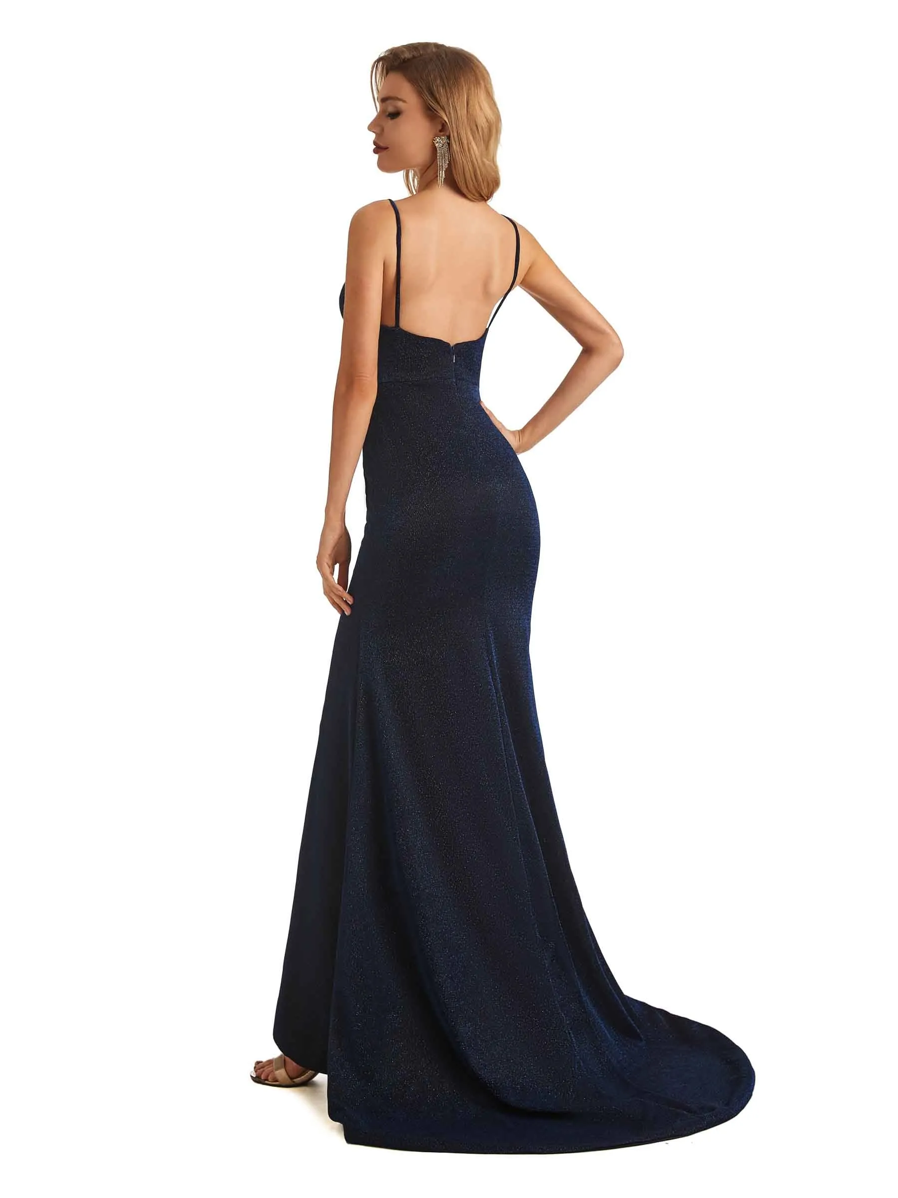 Sexy Mermaid Dark Navy Spaghetti Straps Sparkly Long Party Prom Dresses sold by ChicSew product image thumbnail 4