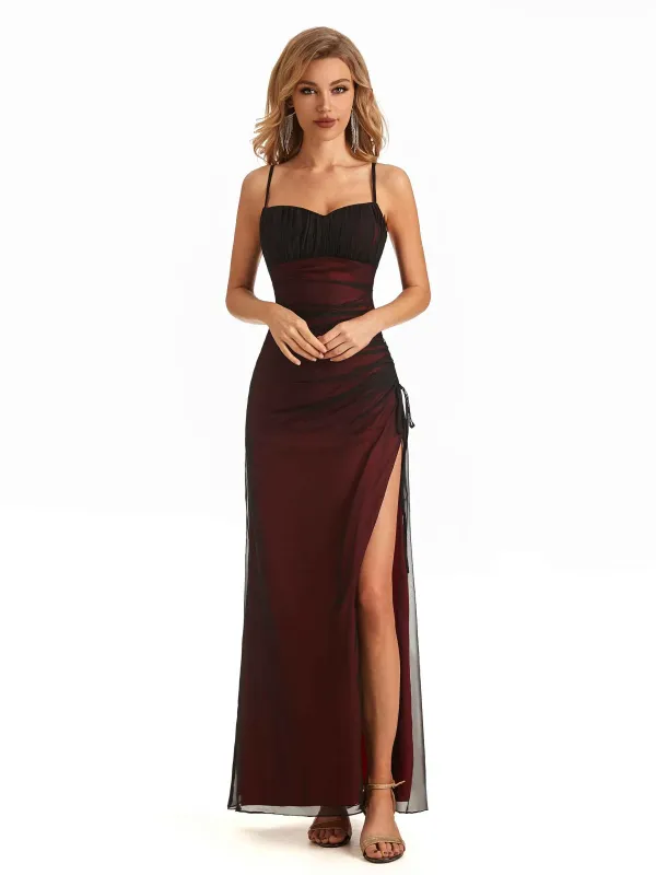 Sexy Side Slit Red and Black Spaghetti Straps Long Formal Party Prom Dresses sold by ChicSew