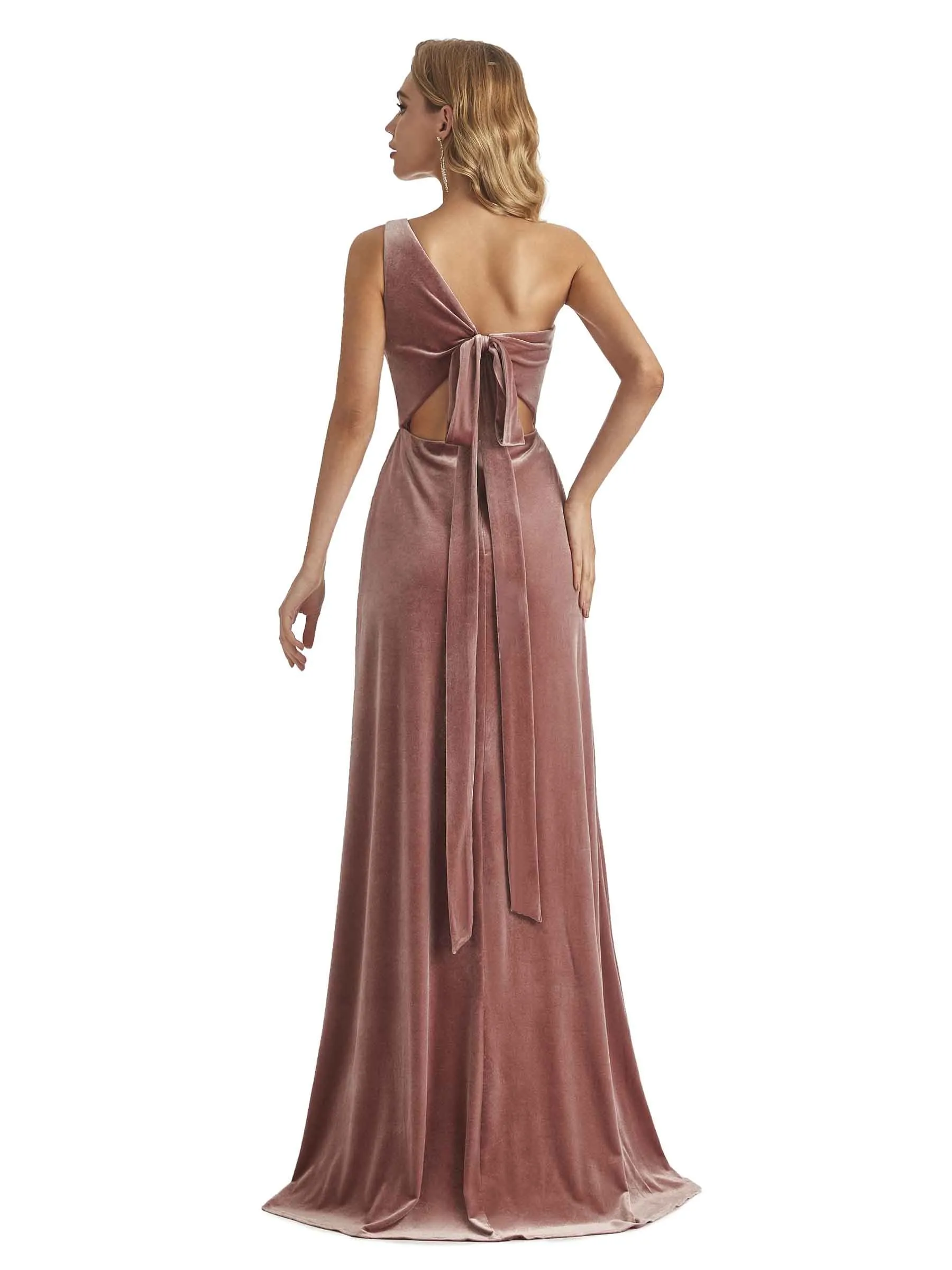 Elegant A-line One Shoulder Side Slit Velvet Long Bridesmaid Dresses sold by ChicSew product image thumbnail 3