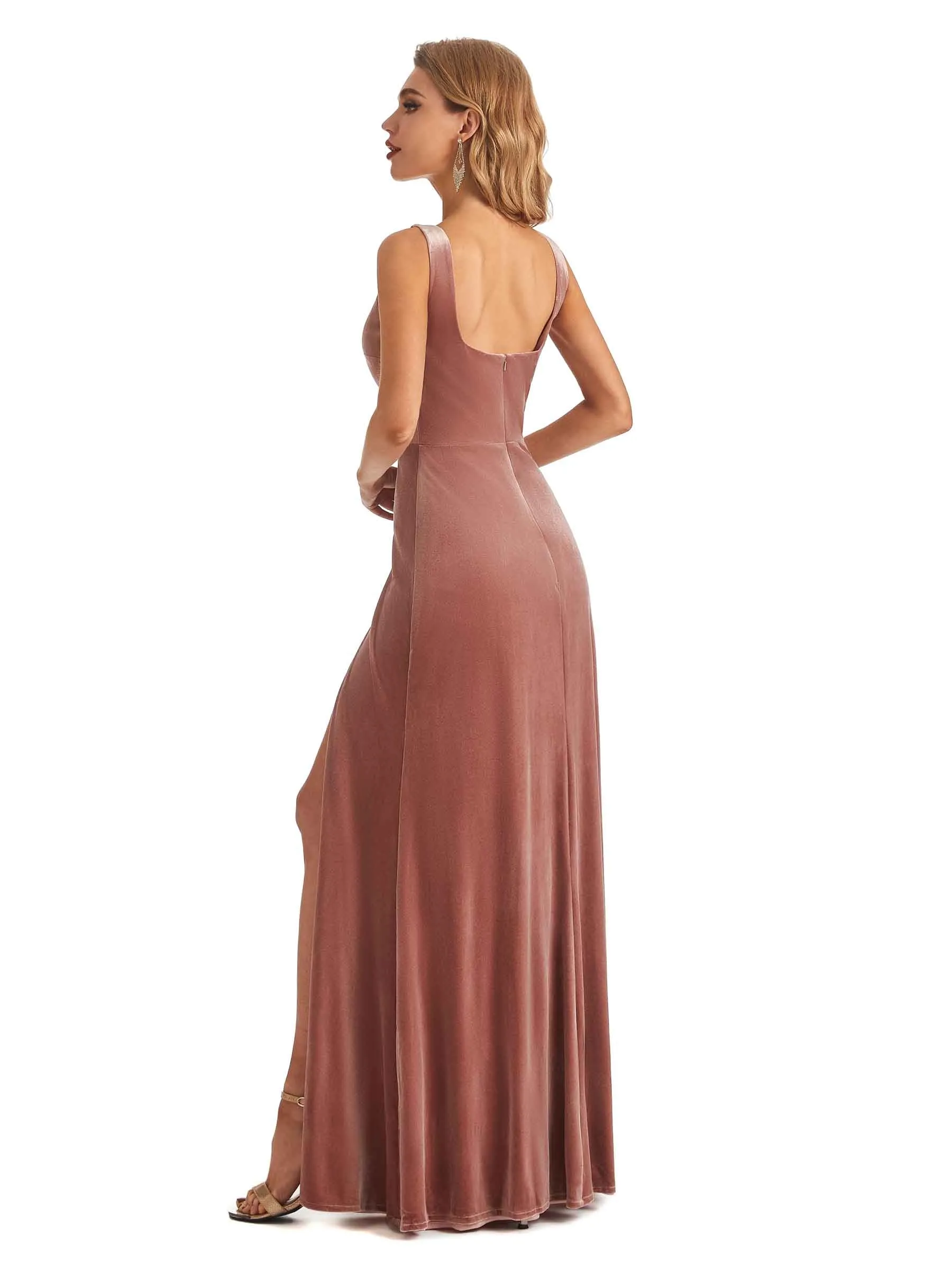 Elegant A-Line Velvet Square Long Bridesmaid Dresses Online sold by ChicSew product image thumbnail 4