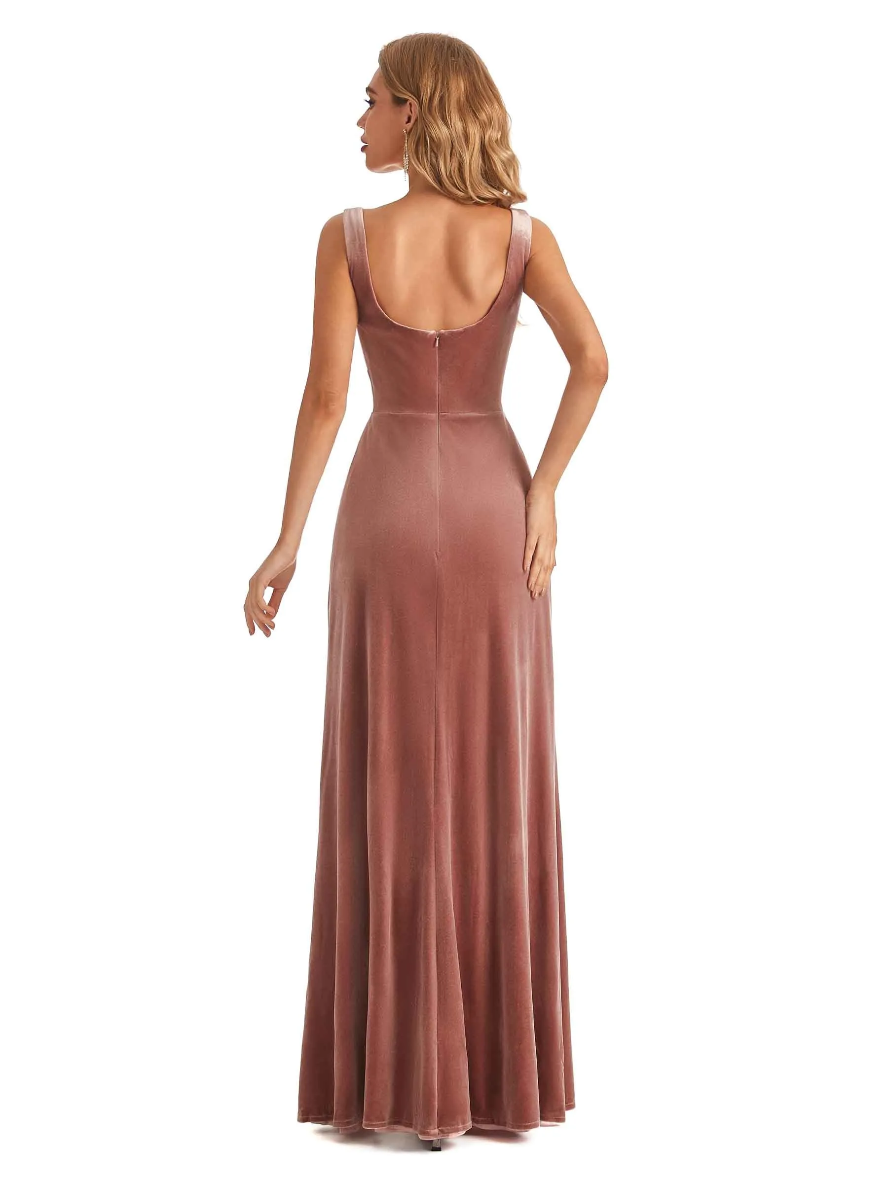 Elegant A-Line Velvet Square Long Bridesmaid Dresses Online sold by ChicSew product image thumbnail 3