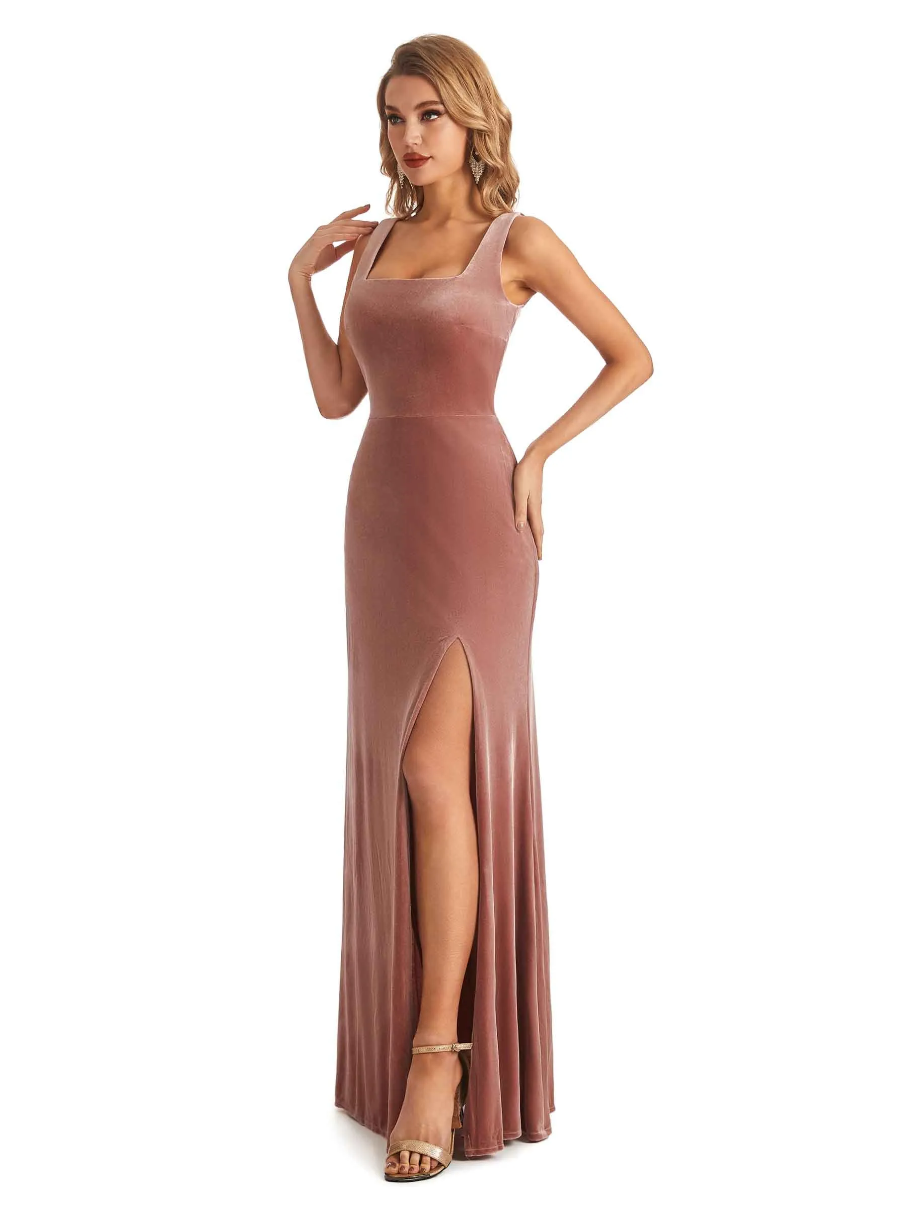 Elegant A-Line Velvet Square Long Bridesmaid Dresses Online sold by ChicSew product image thumbnail 5