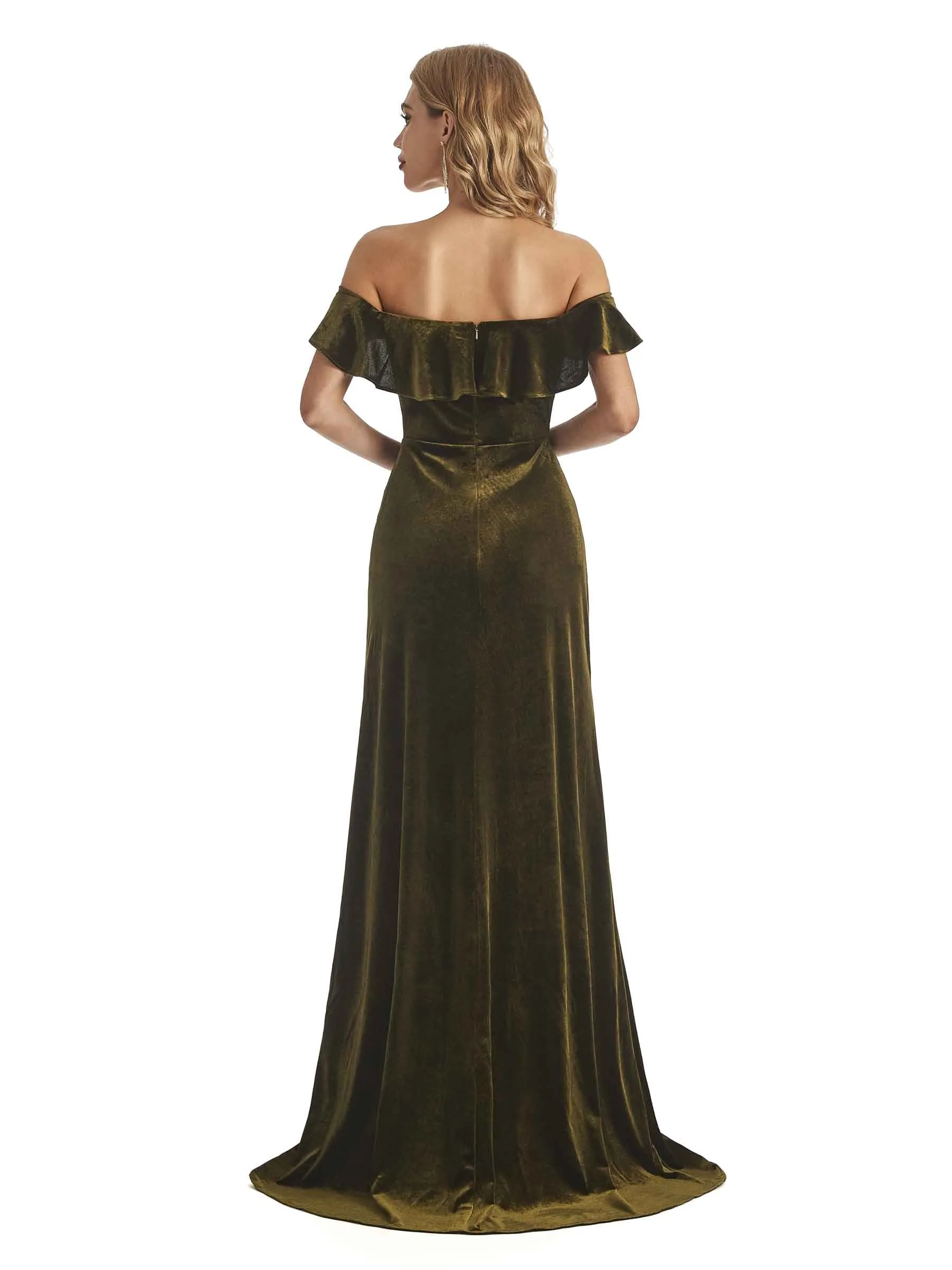 Elegant Sheath Off The Shoulder Velvet Long Wedding Outfits For Women sold by ChicSew product image thumbnail 3