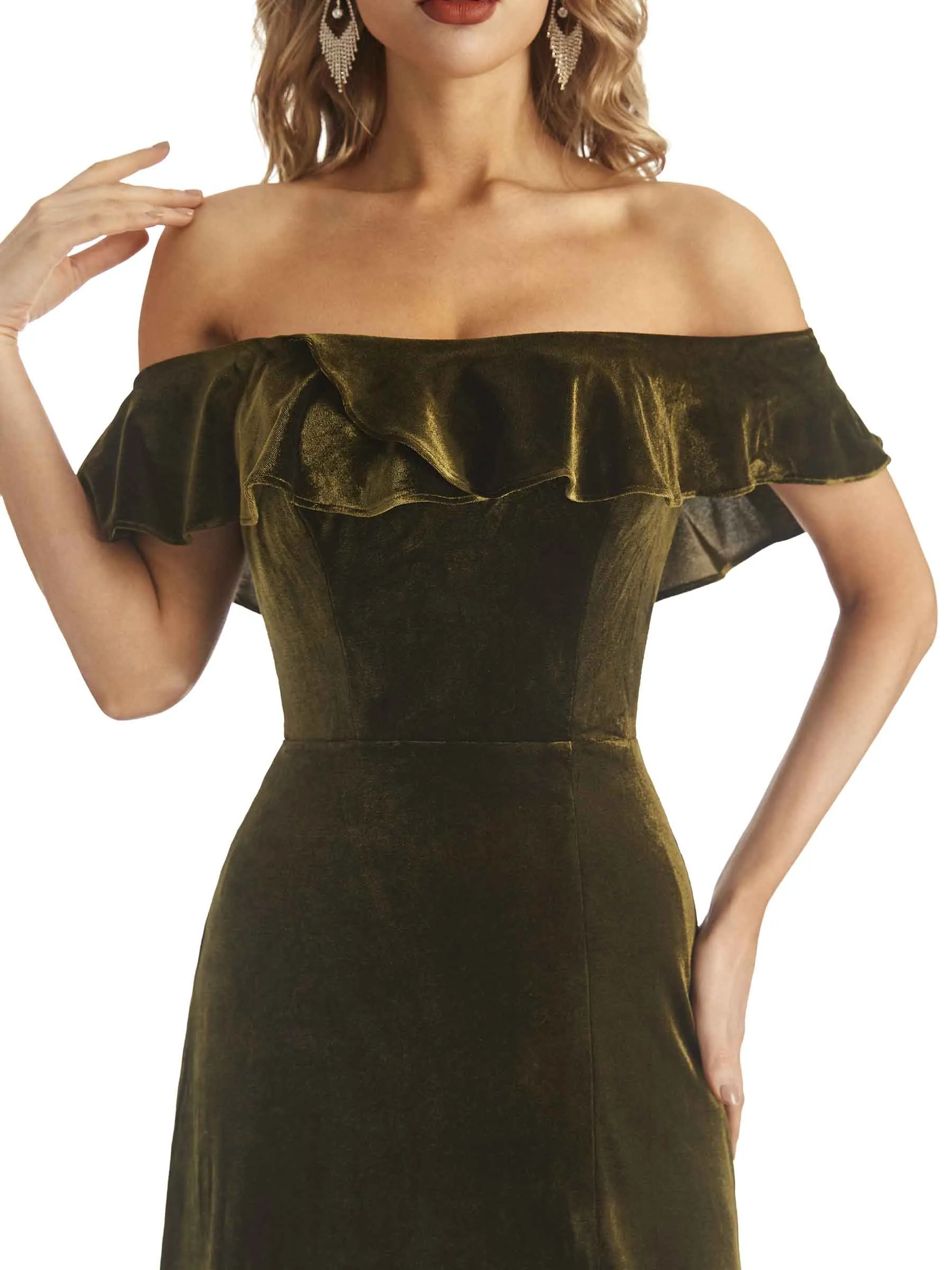 Elegant Sheath Off The Shoulder Velvet Long Wedding Outfits For Women sold by ChicSew product image thumbnail 2