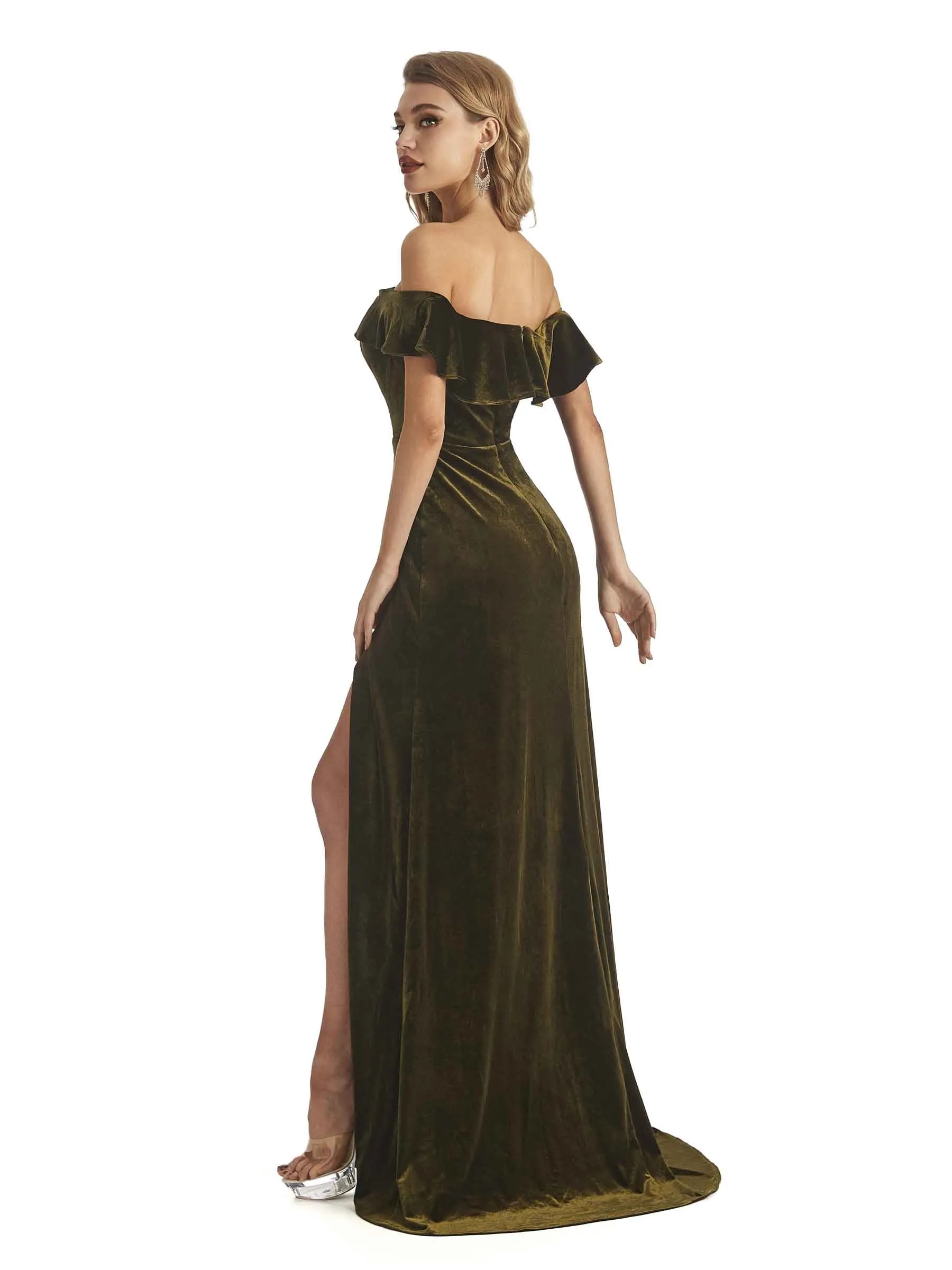 Elegant Sheath Off The Shoulder Velvet Long Wedding Outfits For Women sold by ChicSew product image thumbnail 5